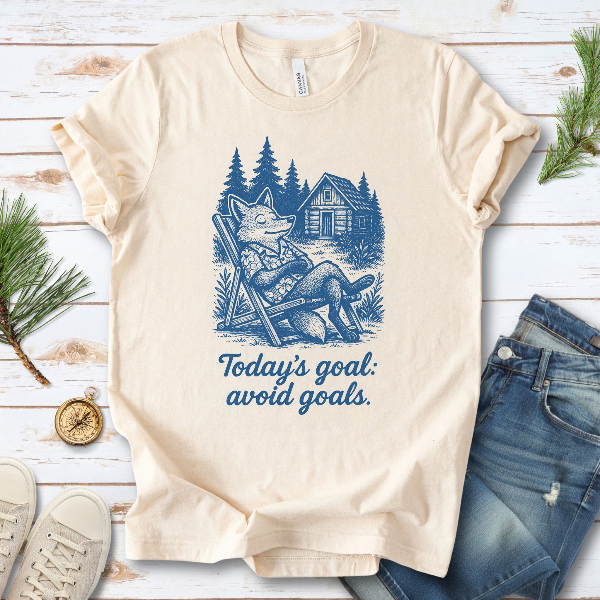 Avoiding Goals Fox Shirt – Funny Cabin Life Hiking Vacation T-Shirt