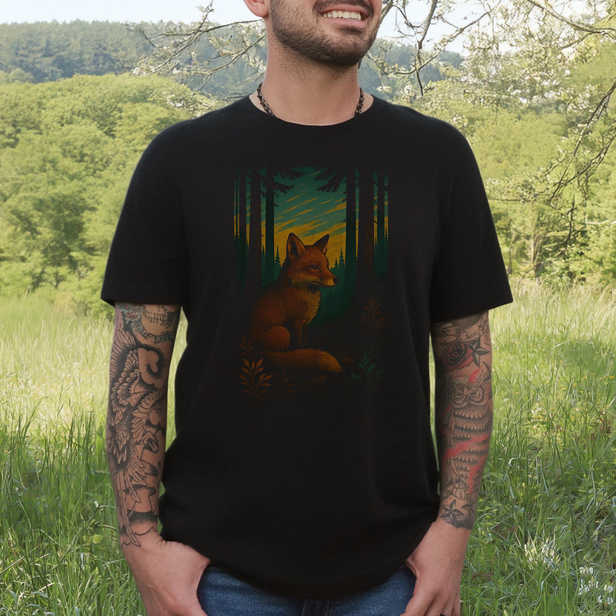 Fox Spirit Animal T-Shirt – Enchanted Forest Twilight Vibes