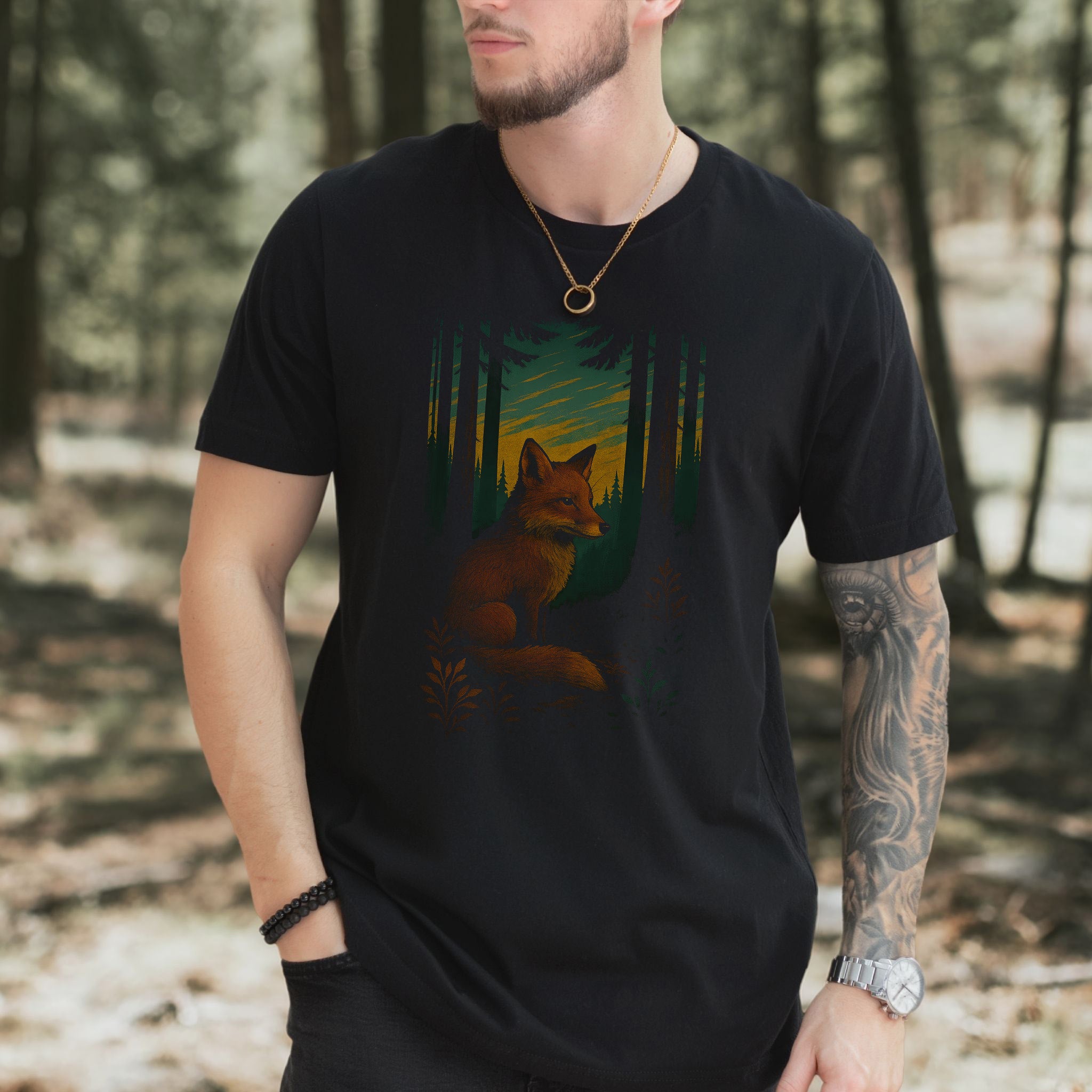 Fox Spirit Animal T-Shirt – Enchanted Forest Twilight Vibes