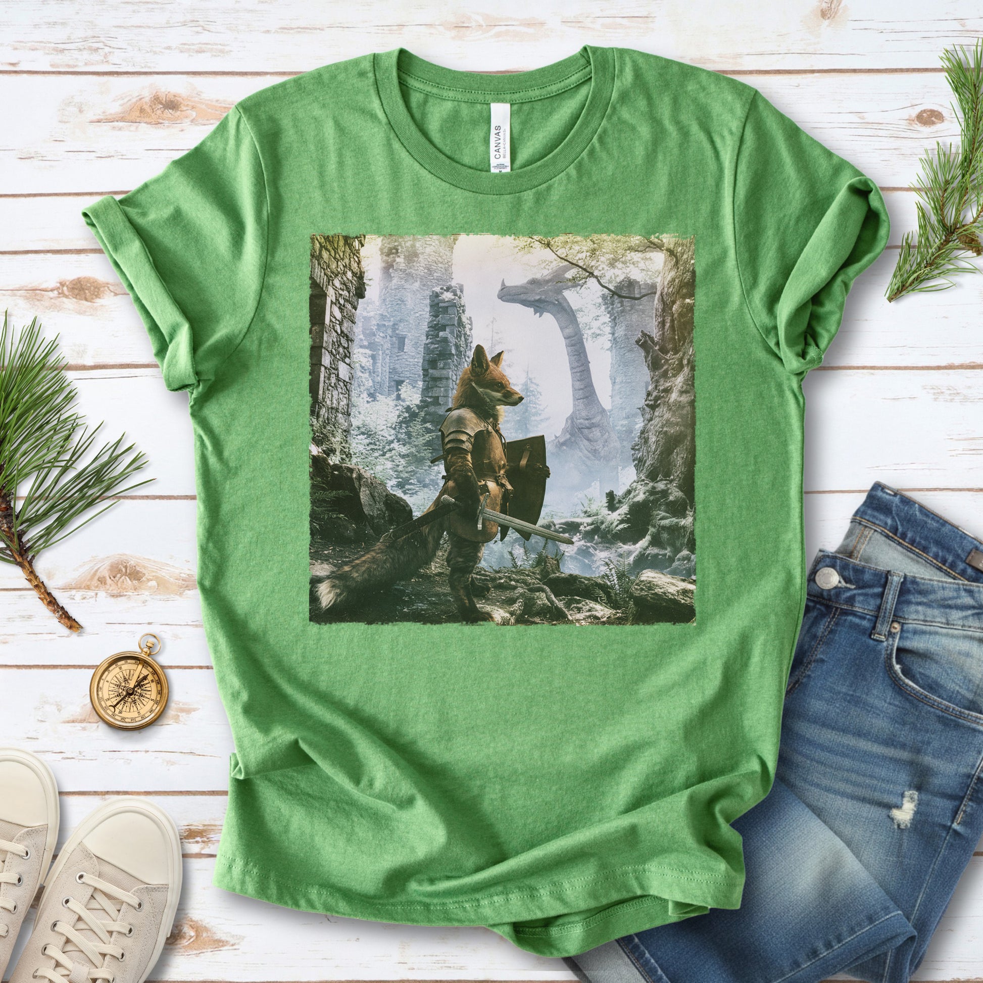 Fox Knight Fantasy Ranger Dragon Quest Woodland Adventure T-Shirt