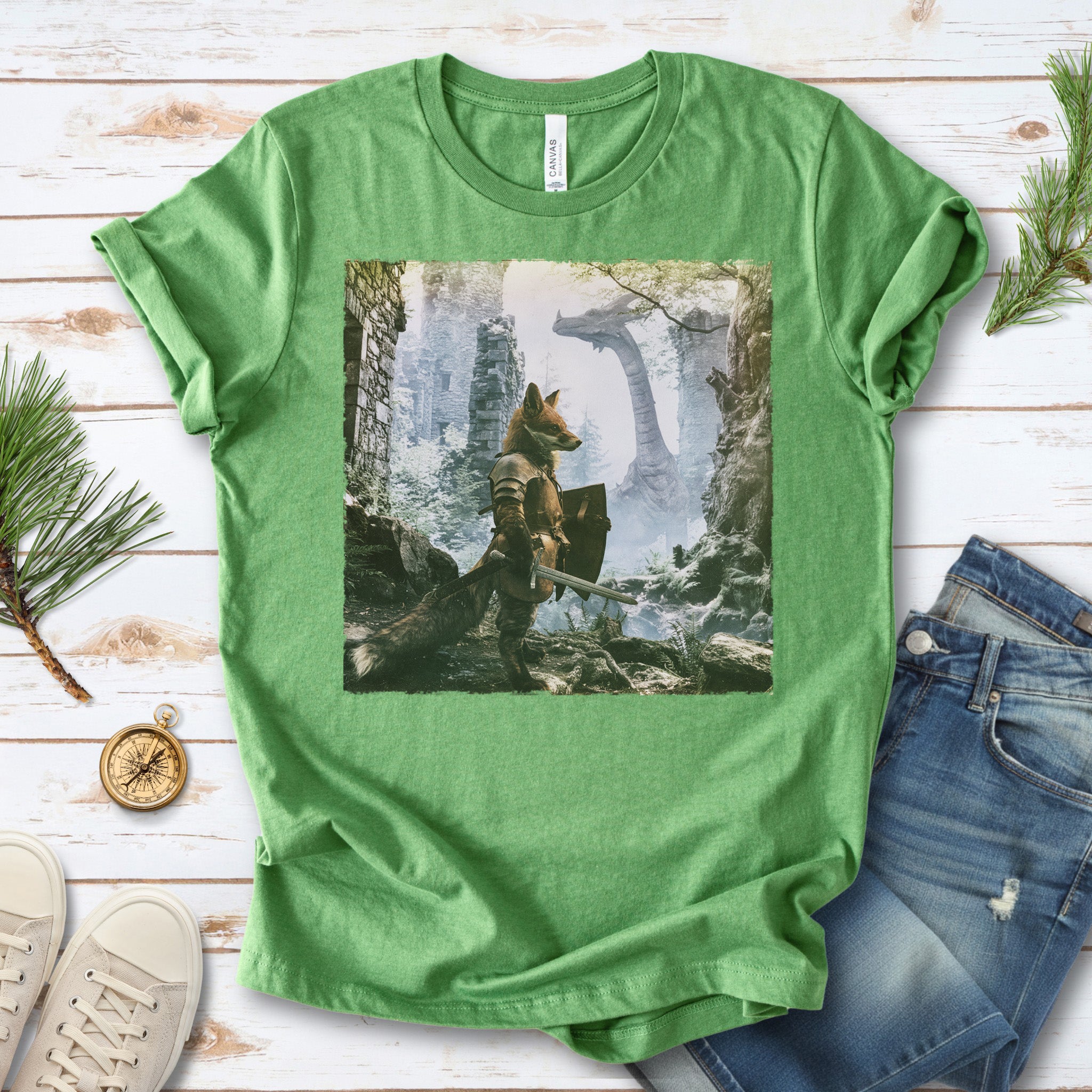 Fox Knight Fantasy Ranger Dragon Quest Woodland Adventure T-Shirt