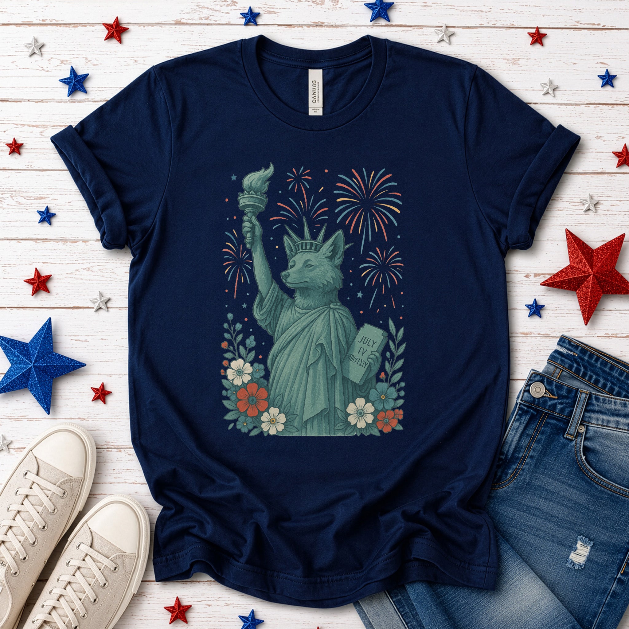 Fox Statue of Liberty 4th of July T-Shirt