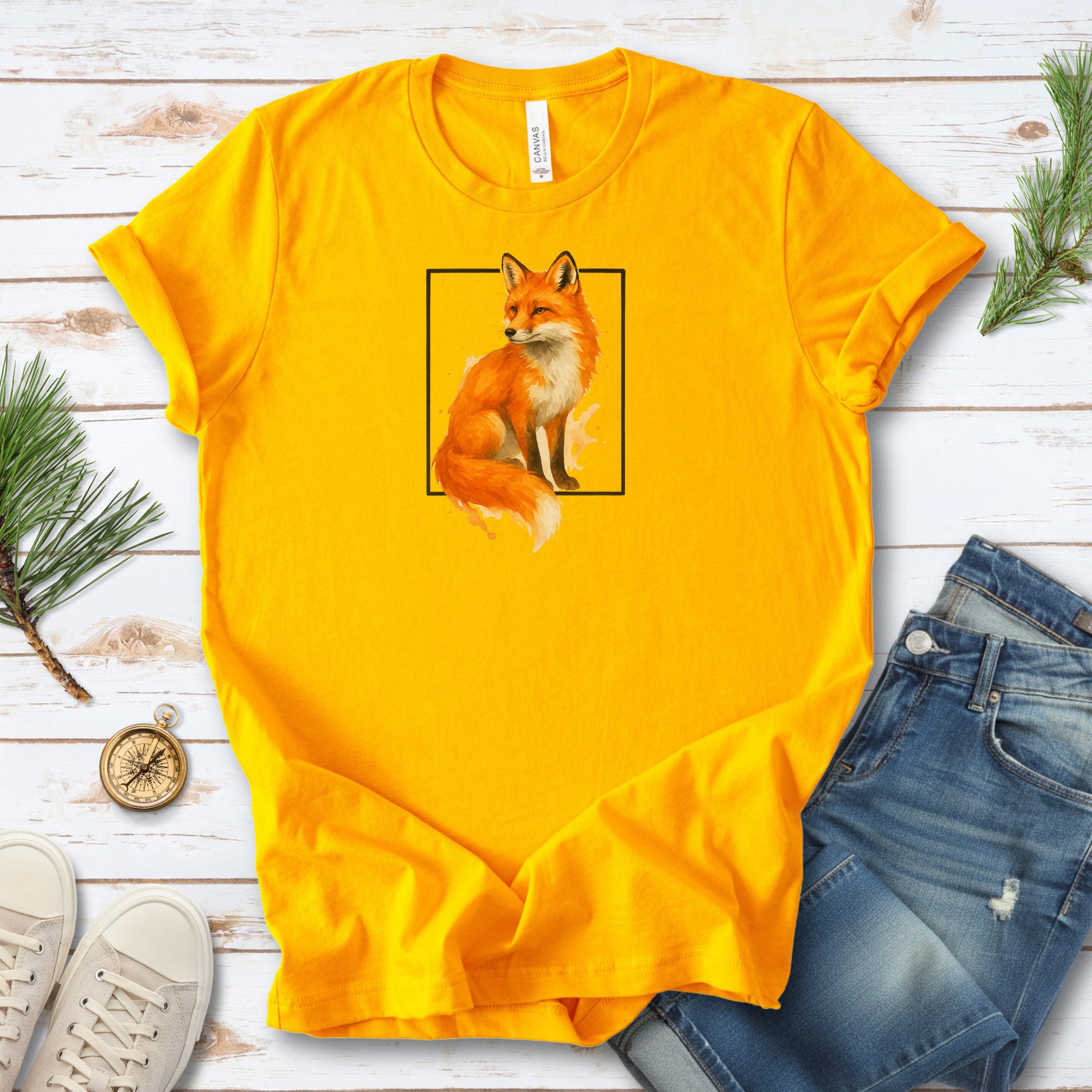 Fox Watercolor Style T-Shirt – Mystical Woodland Spirit