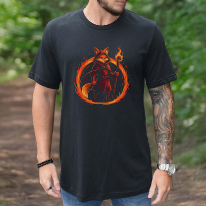 Flame Circle Fox Wizard Fantasy T-Shirt