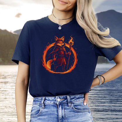 Flame Circle Fox Wizard Fantasy T-Shirt