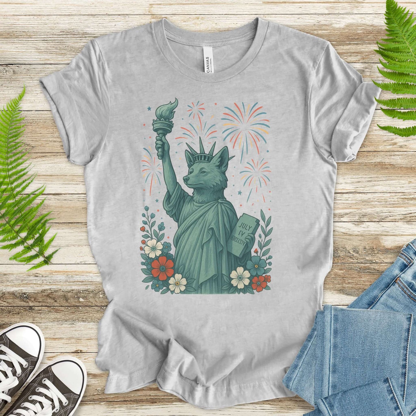 Fox Statue of Liberty 4th of July T-Shirt