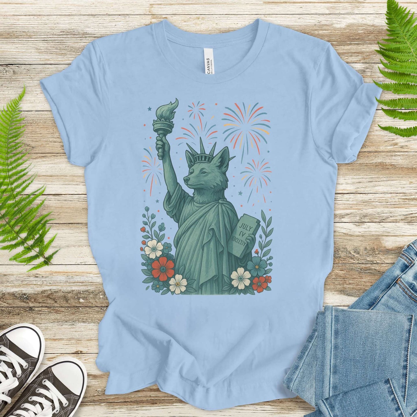 Fox Statue of Liberty 4th of July T-Shirt