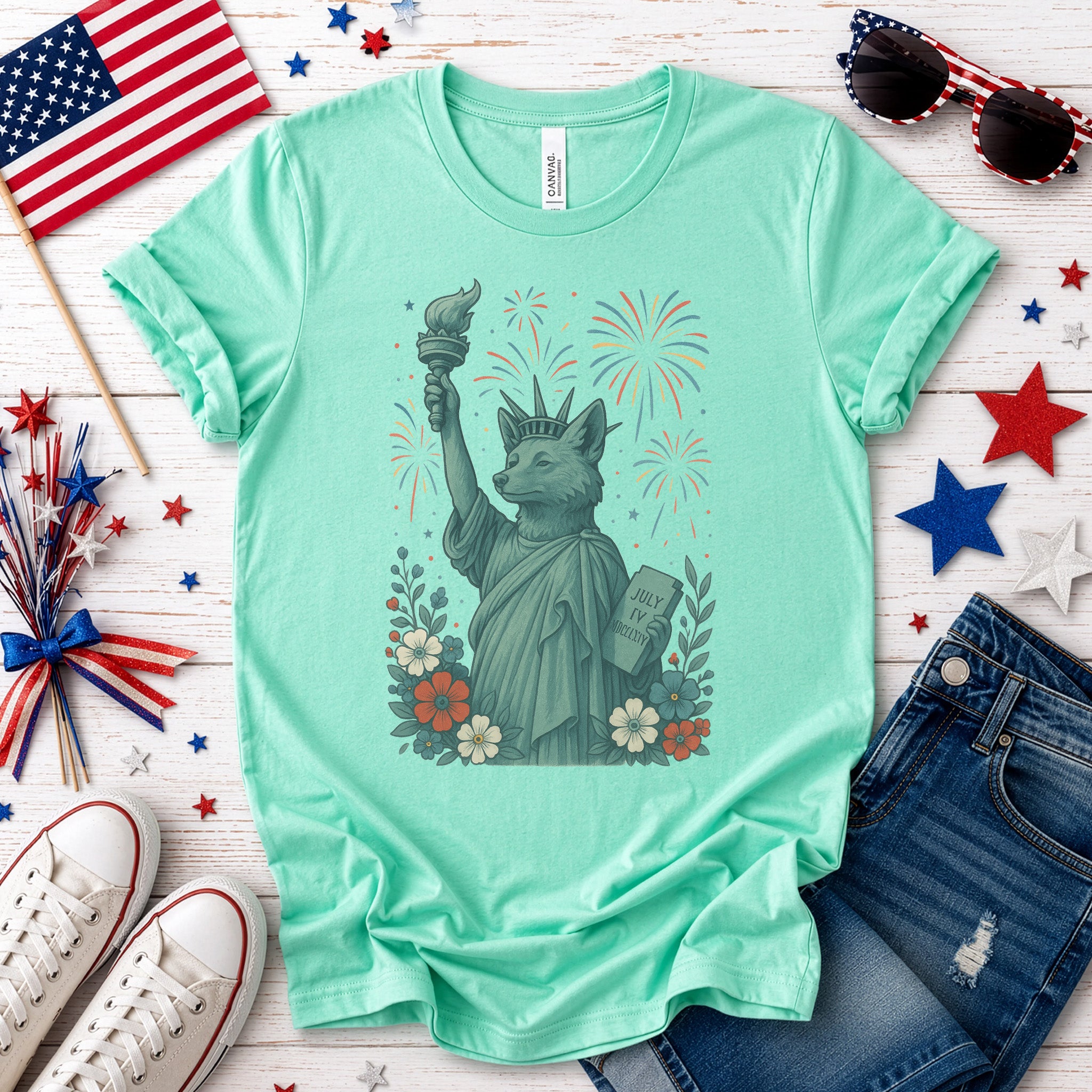 Fox Statue of Liberty 4th of July T-Shirt