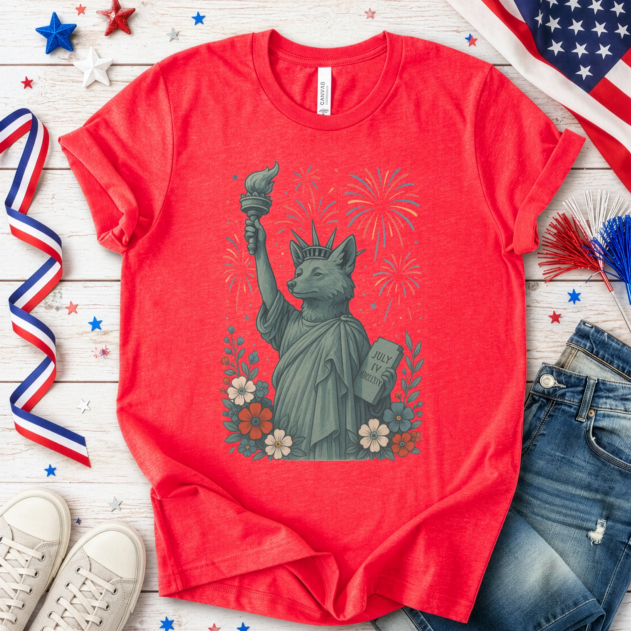Fox Statue of Liberty 4th of July T-Shirt