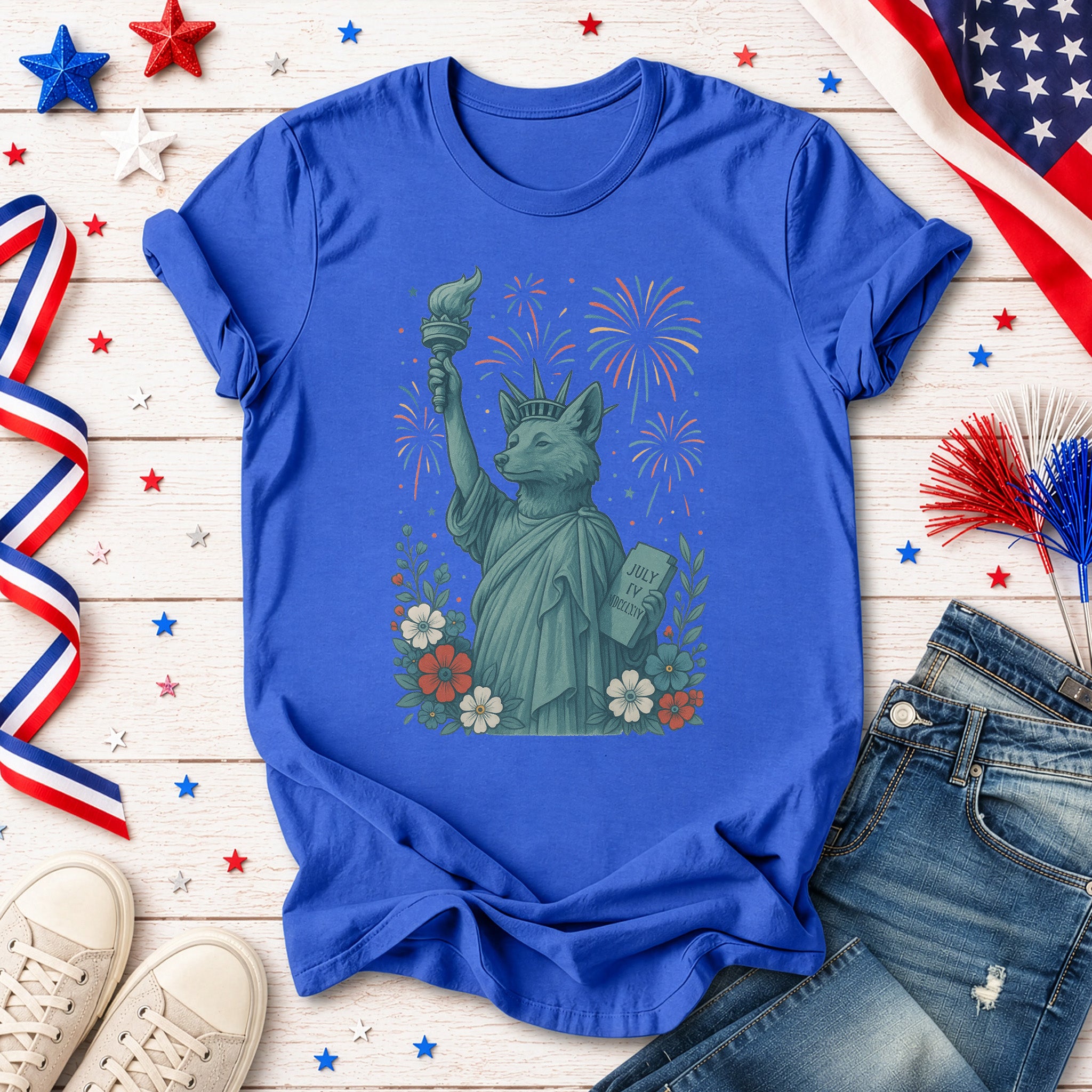 Fox Statue of Liberty 4th of July T-Shirt