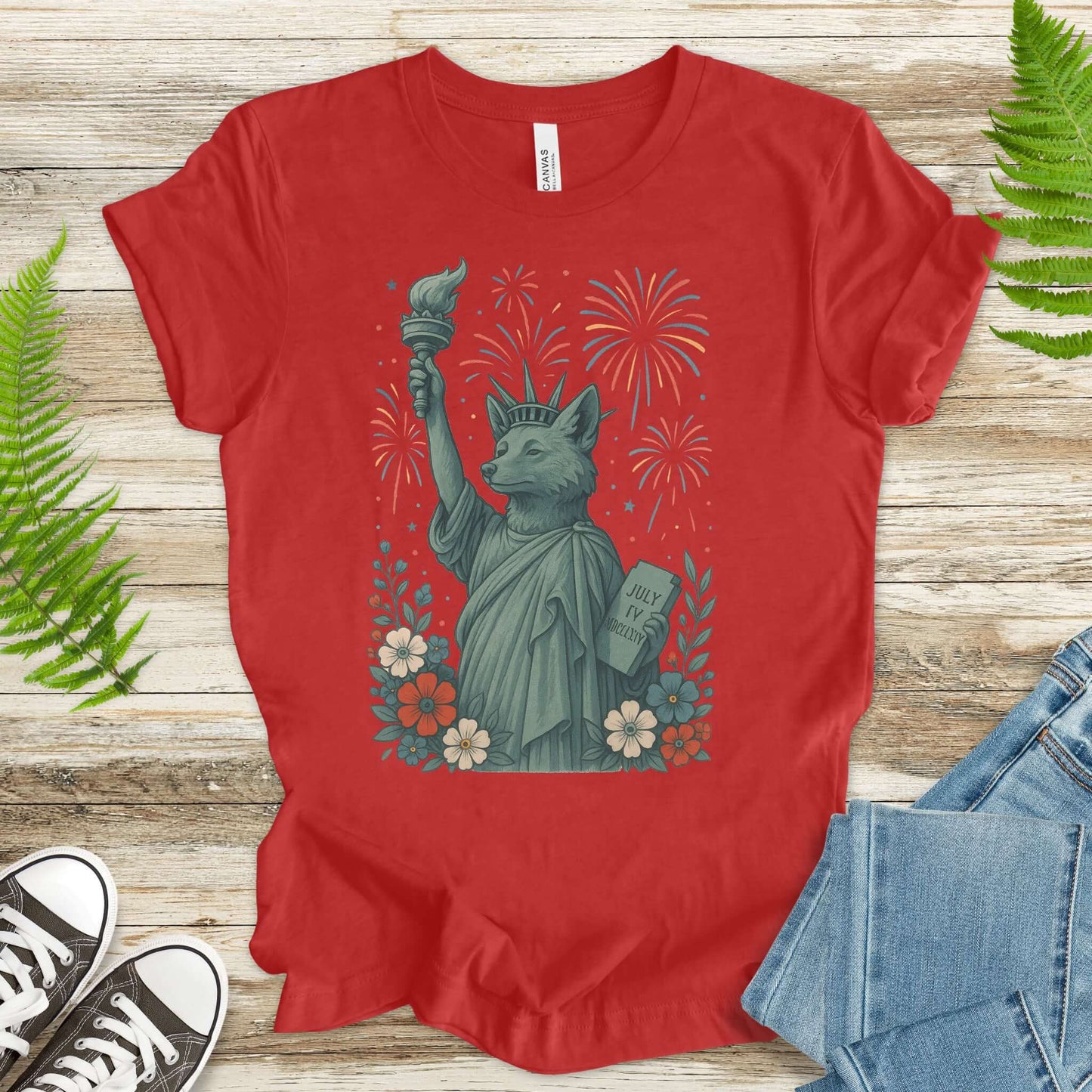 Fox Statue of Liberty 4th of July T-Shirt