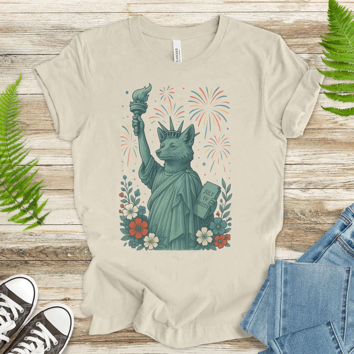 Fox Statue of Liberty 4th of July T-Shirt