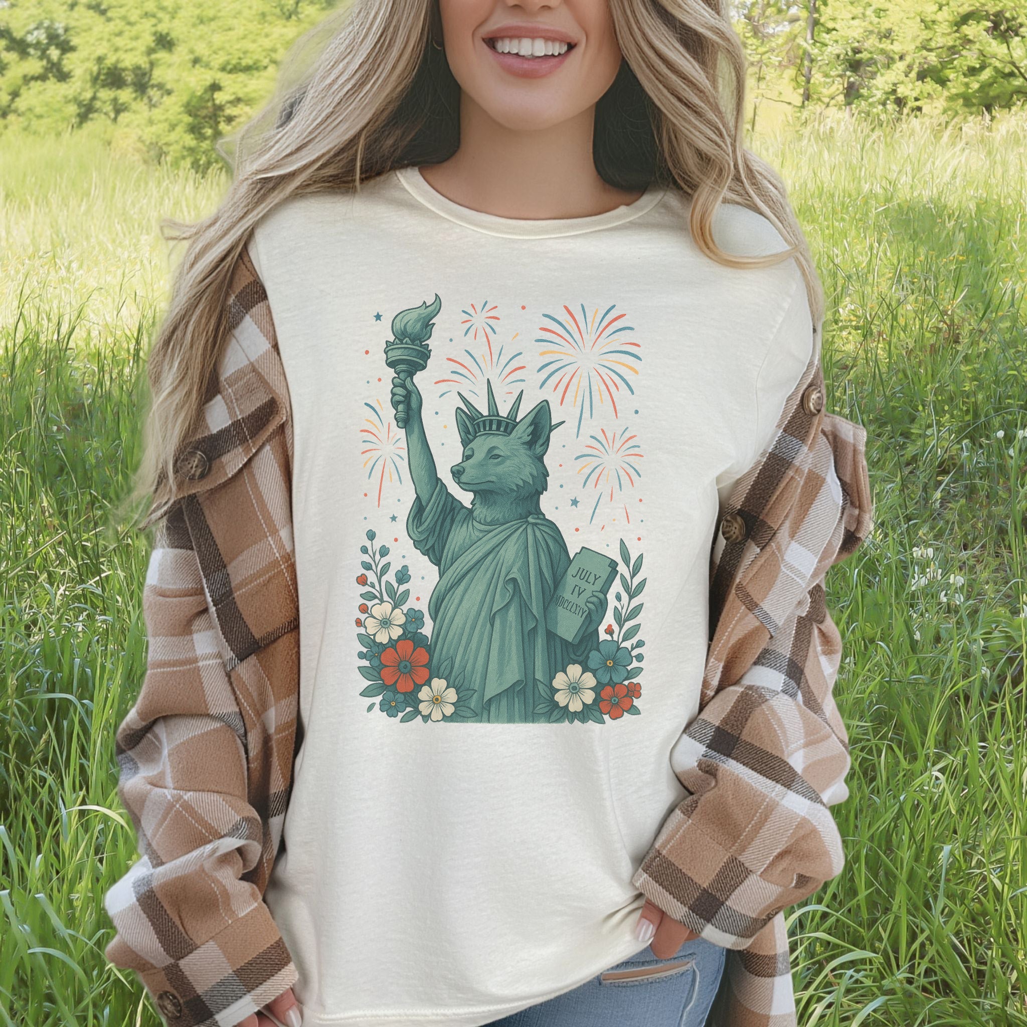 Fox Statue of Liberty 4th of July T-Shirt