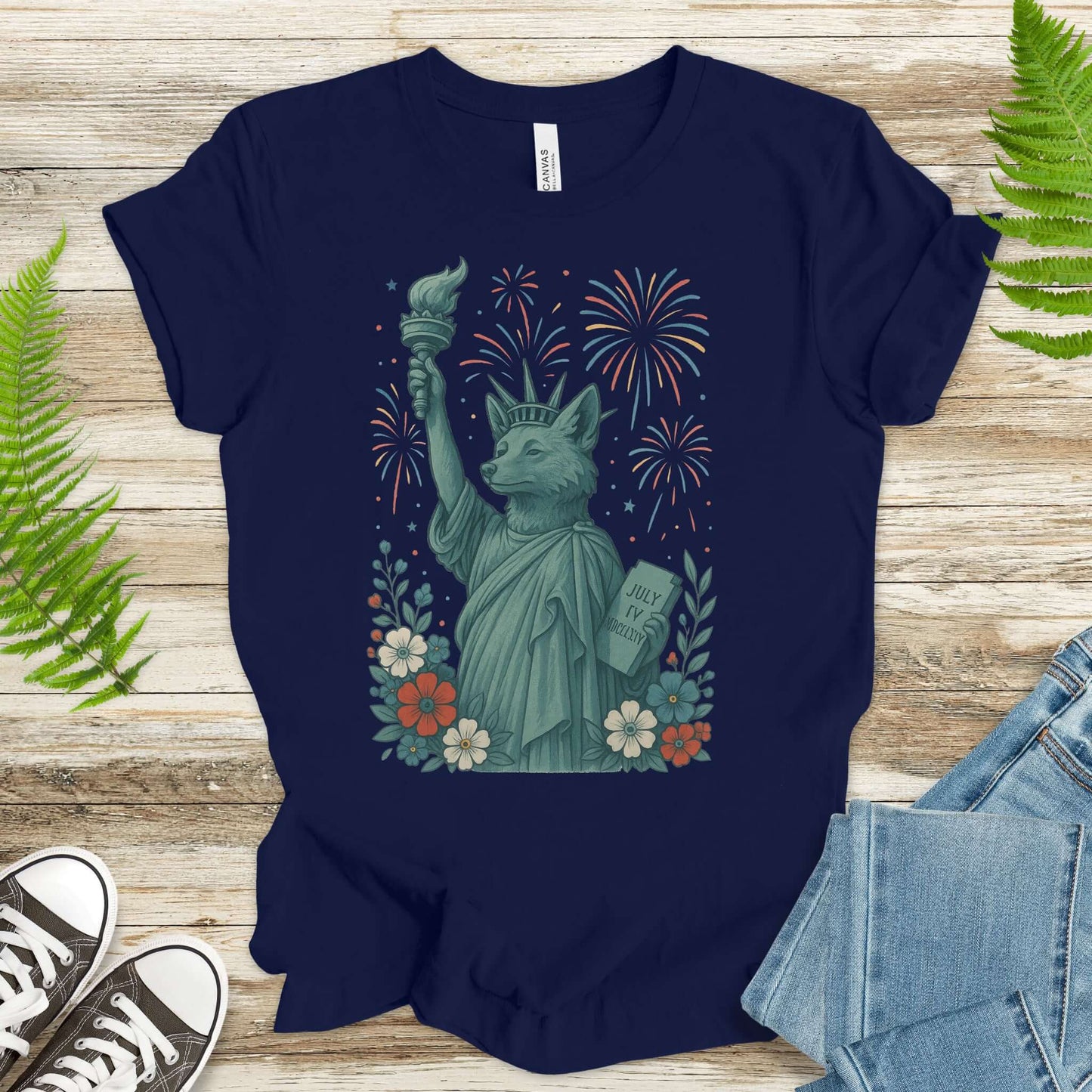Fox Statue of Liberty 4th of July T-Shirt