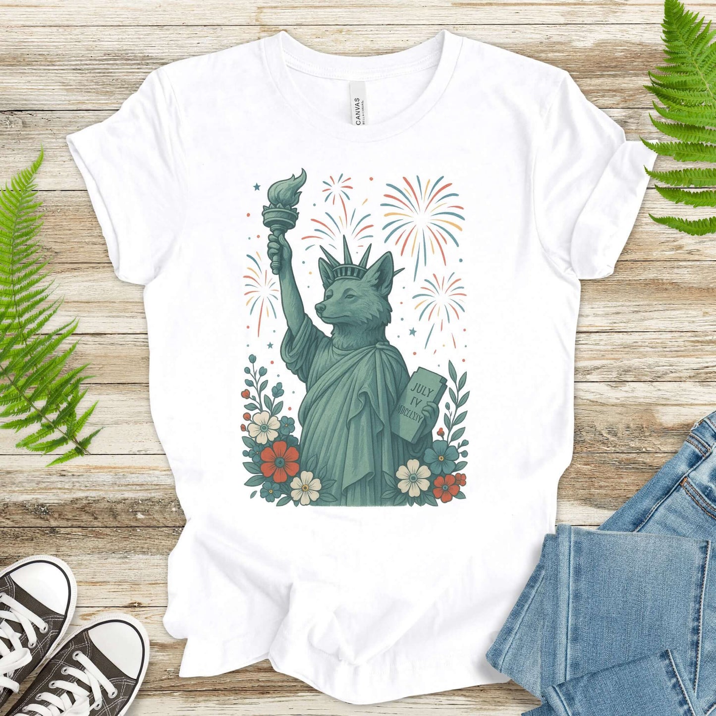 Fox Statue of Liberty 4th of July T-Shirt