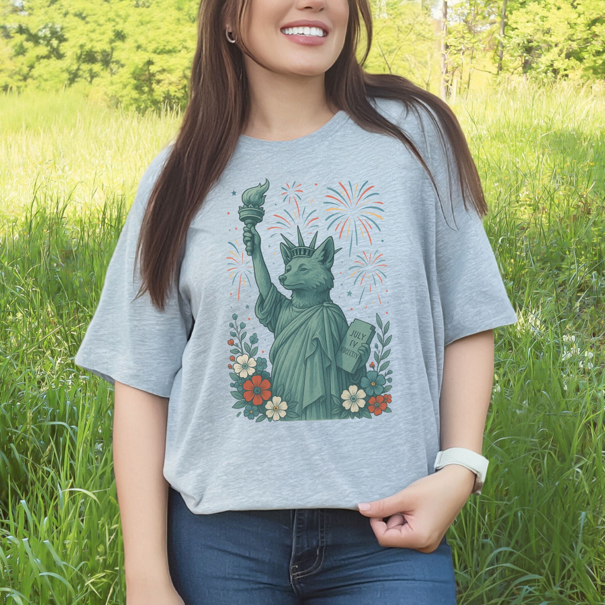 Fox Statue of Liberty 4th of July T-Shirt