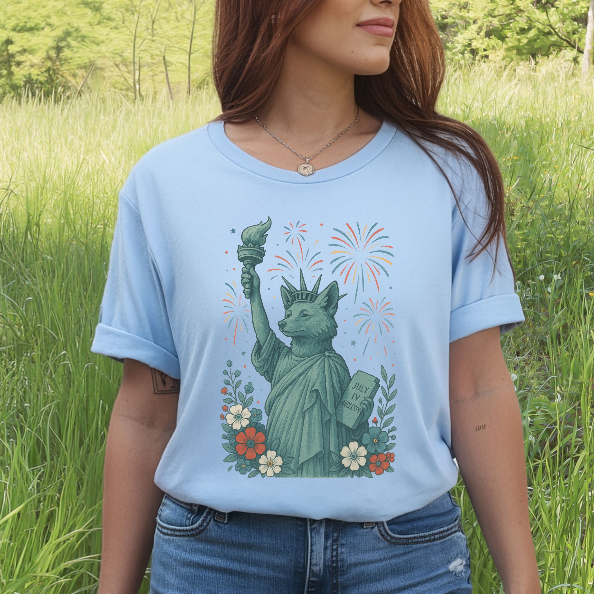 Fox Statue of Liberty 4th of July T-Shirt