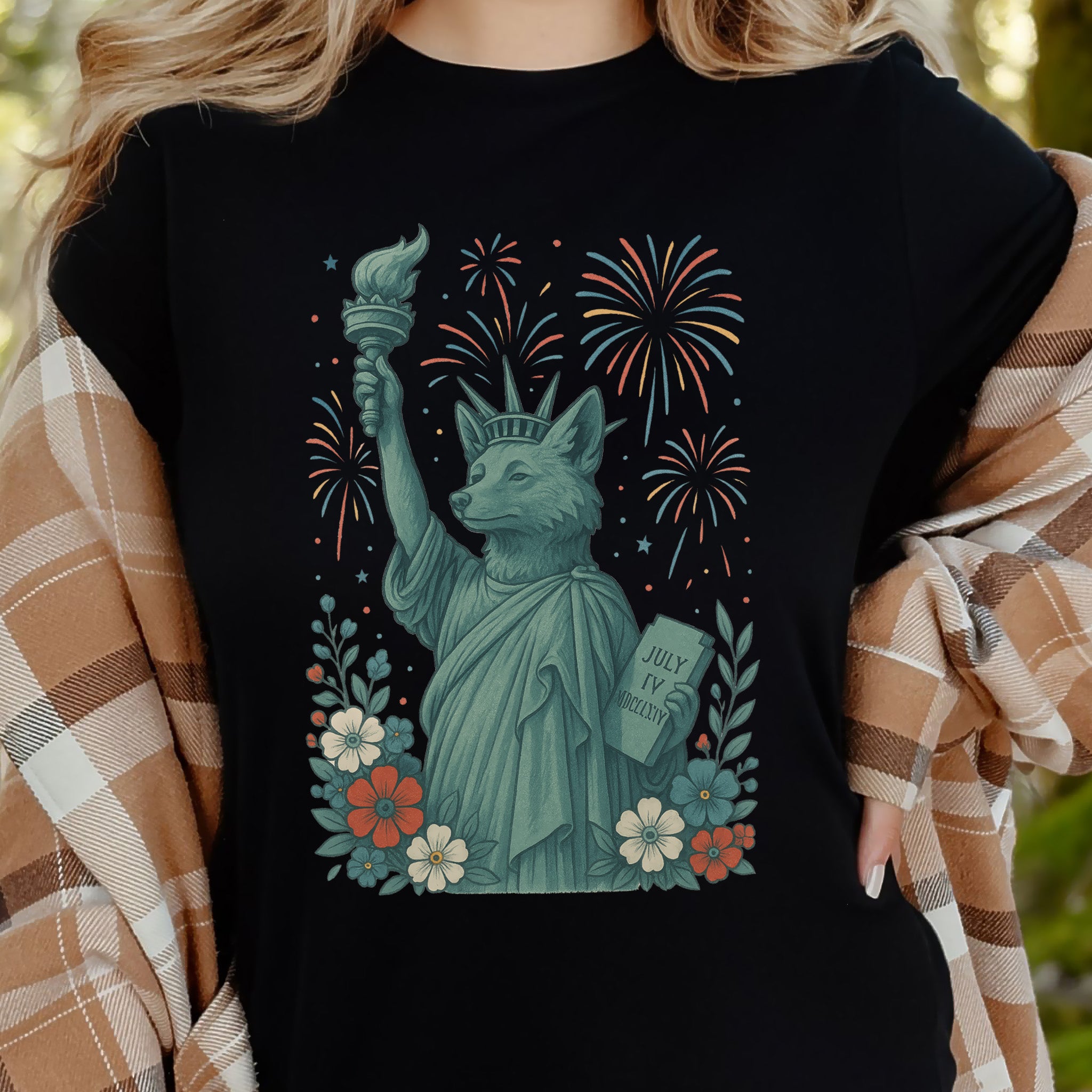 Fox Statue of Liberty 4th of July T-Shirt