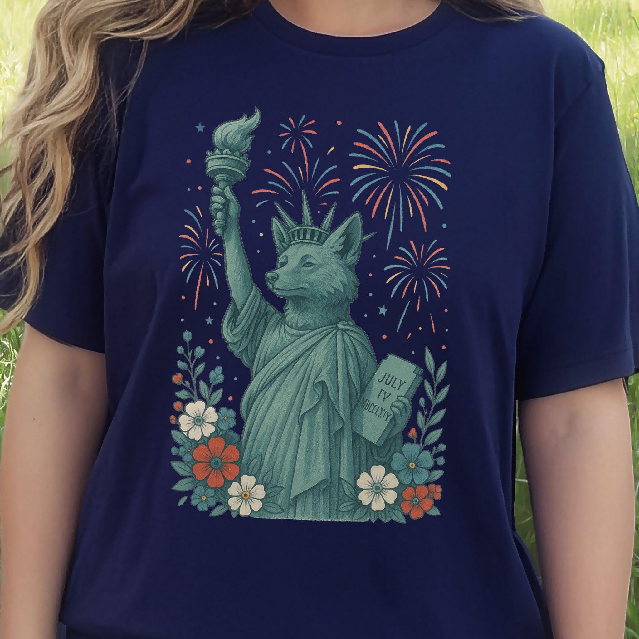 Fox Statue of Liberty 4th of July T-Shirt