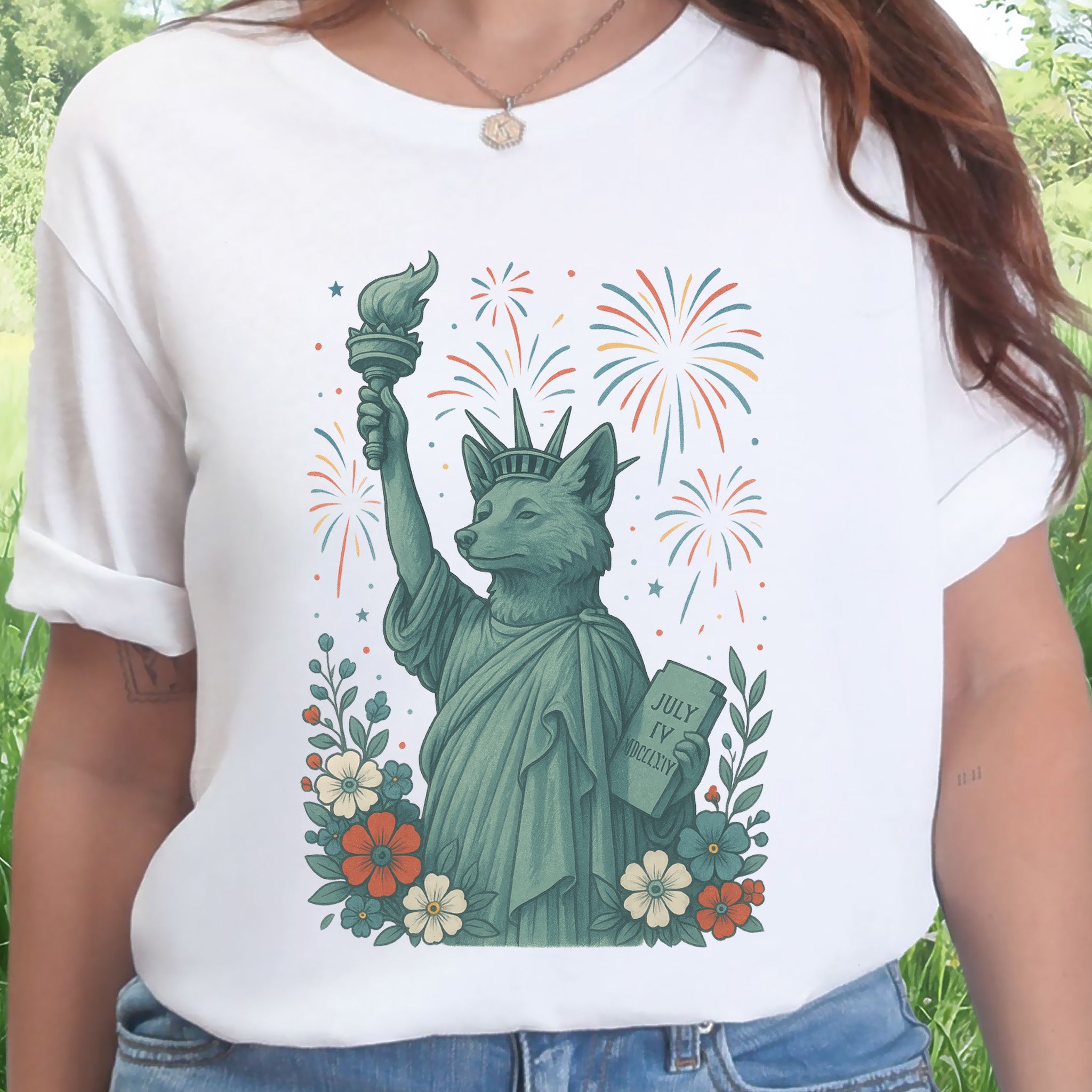 Fox Statue of Liberty 4th of July T-Shirt