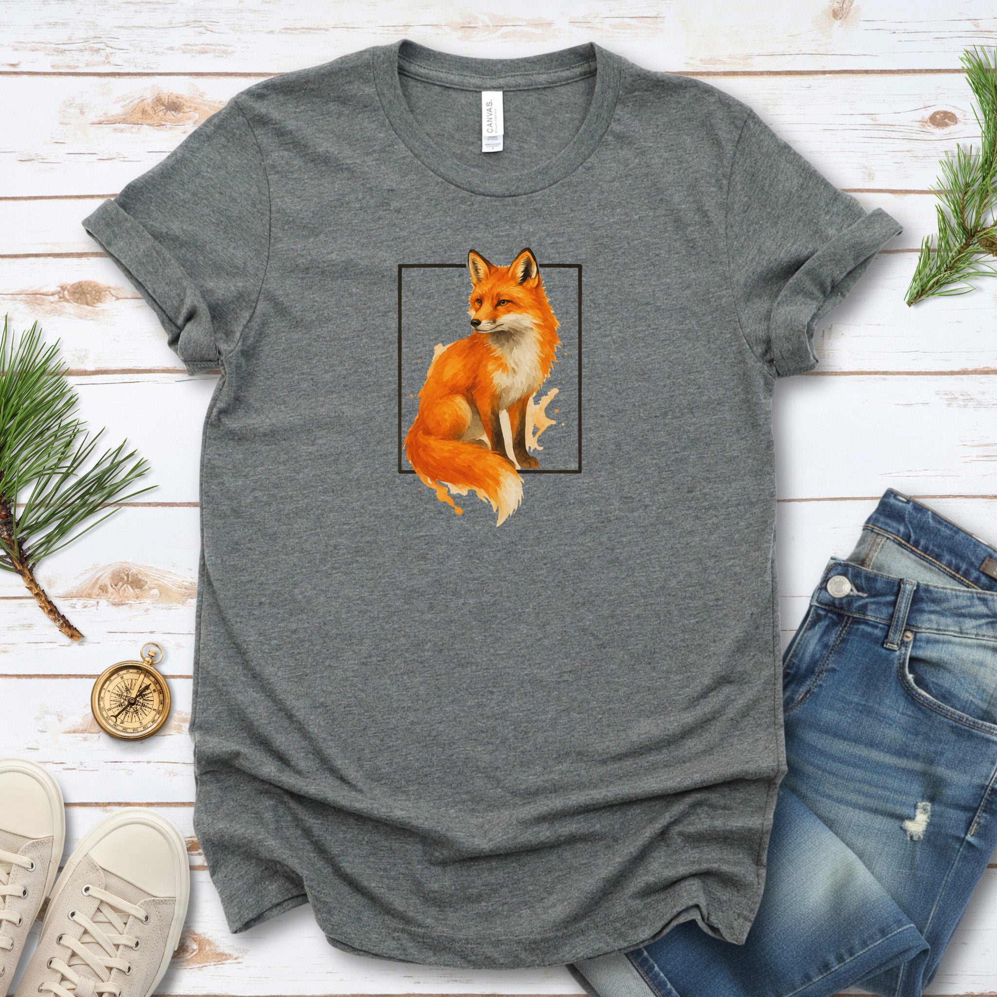 Fox Watercolor Style T-Shirt – Mystical Woodland Spirit