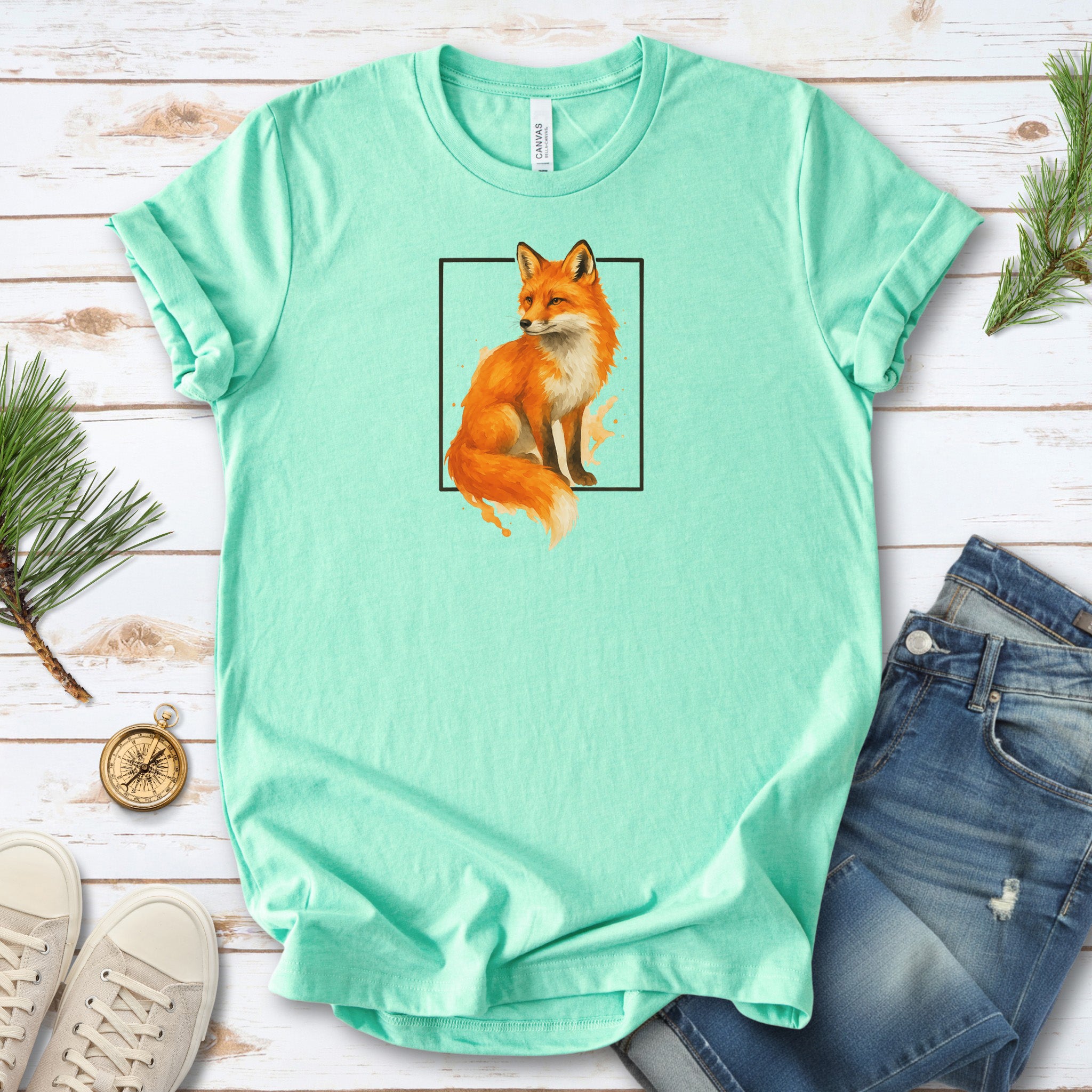 Fox Watercolor Style T-Shirt – Mystical Woodland Spirit