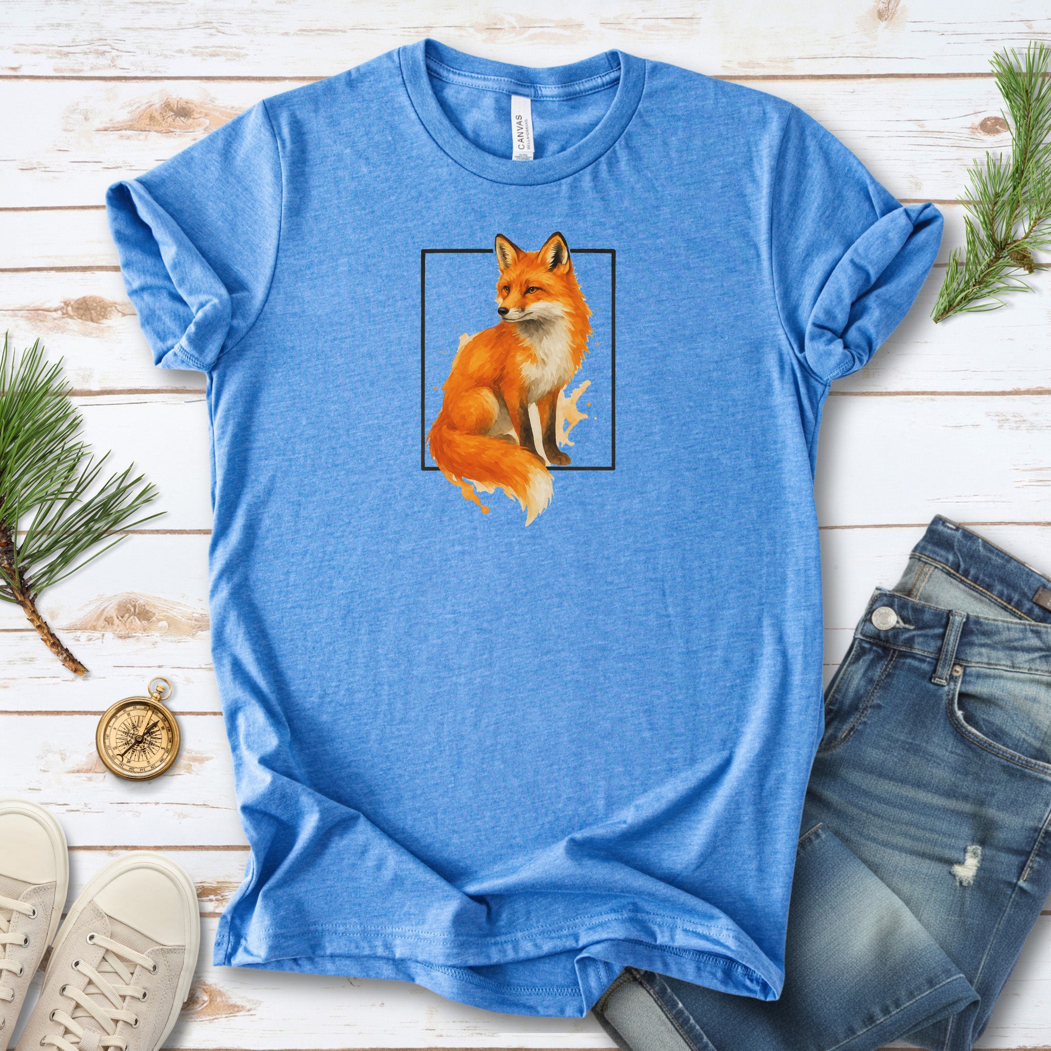 Fox Watercolor Style T-Shirt – Mystical Woodland Spirit