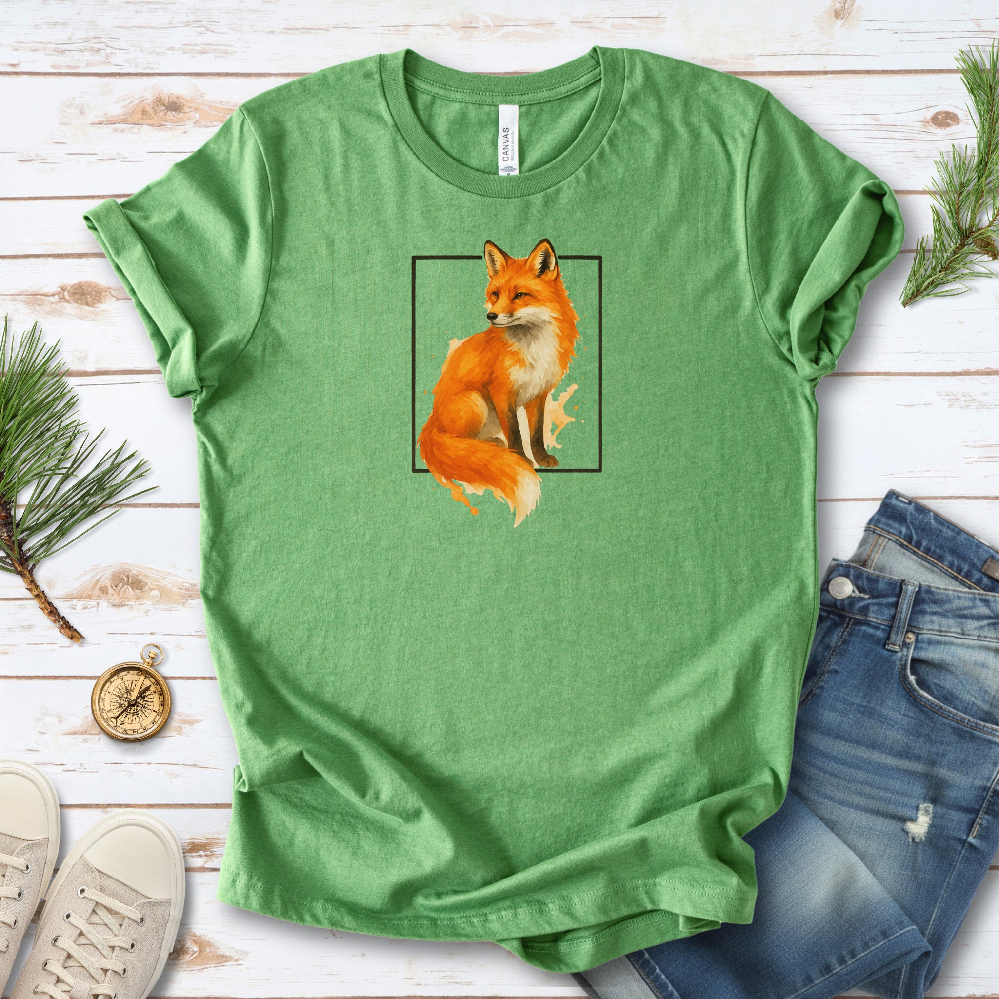 Fox Watercolor Style T-Shirt – Mystical Woodland Spirit