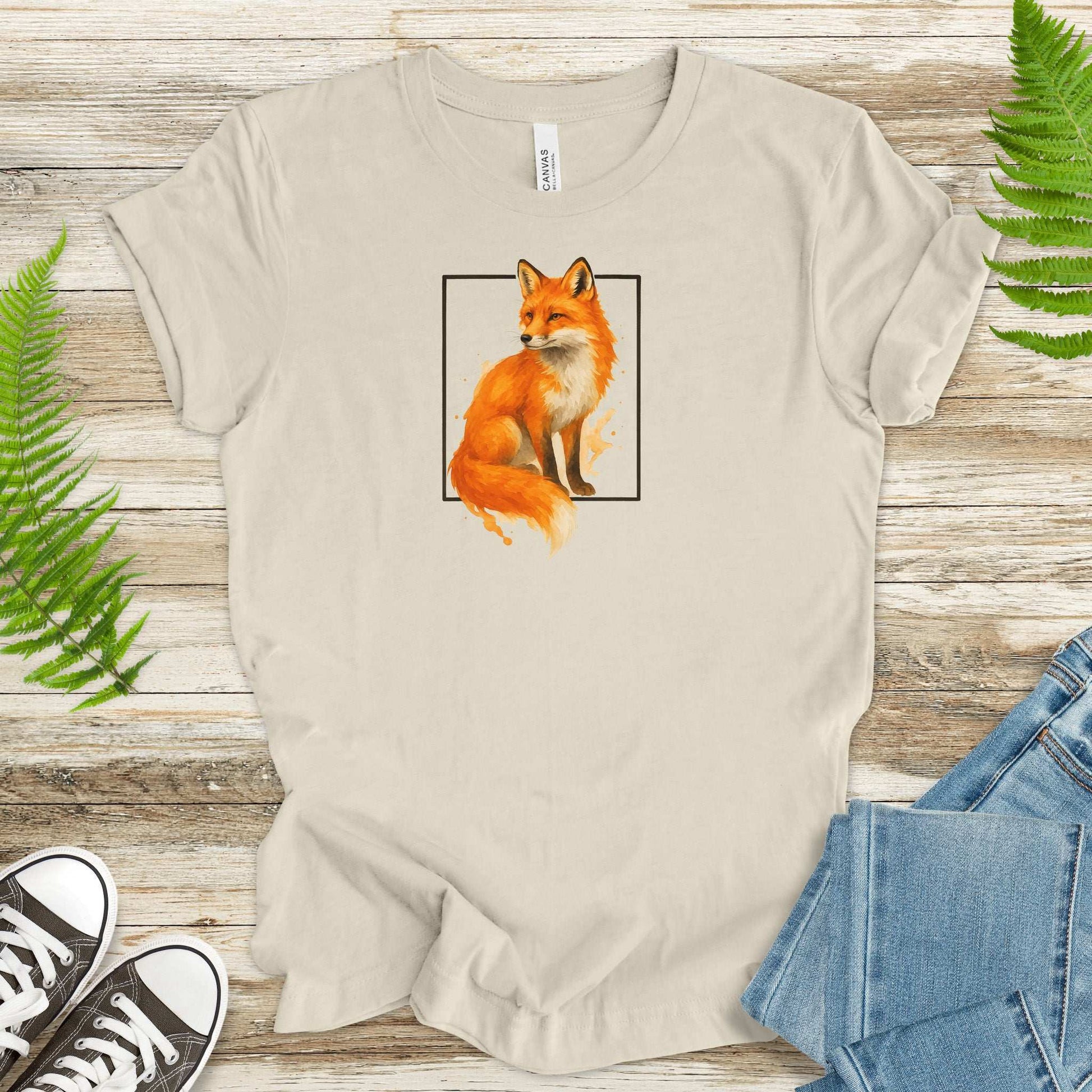 Fox Watercolor Style T-Shirt – Mystical Woodland Spirit