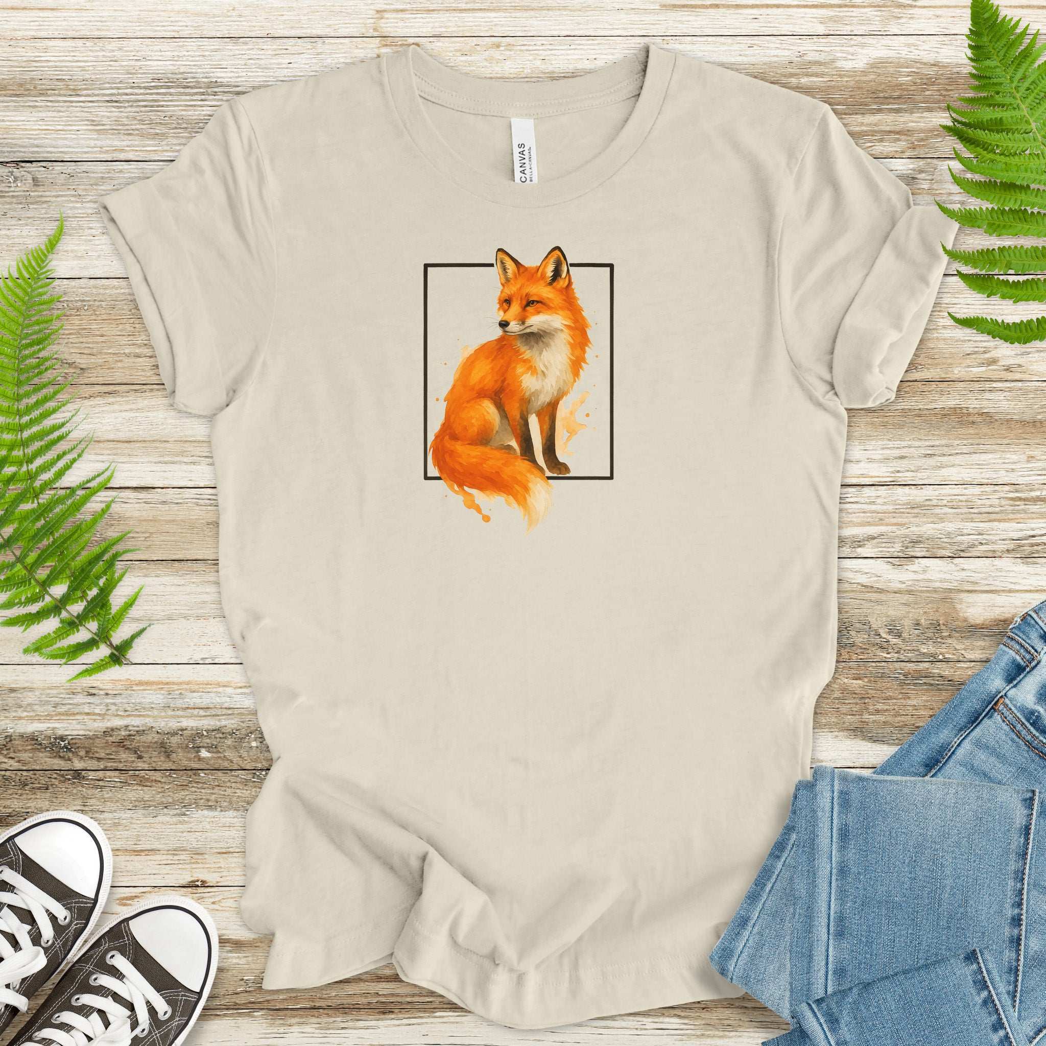 Fox Watercolor Style T-Shirt – Mystical Woodland Spirit