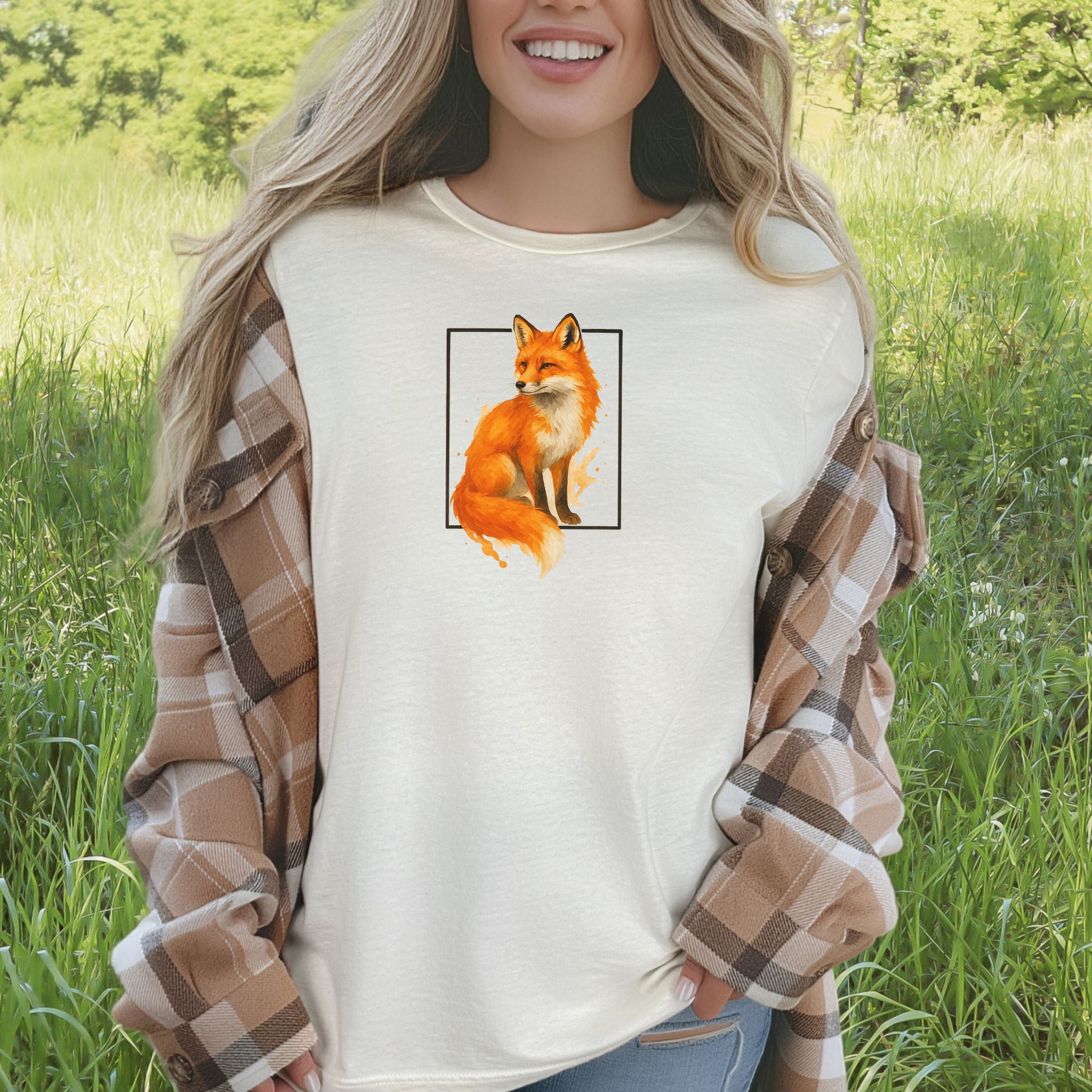 Fox Watercolor Style T-Shirt – Mystical Woodland Spirit