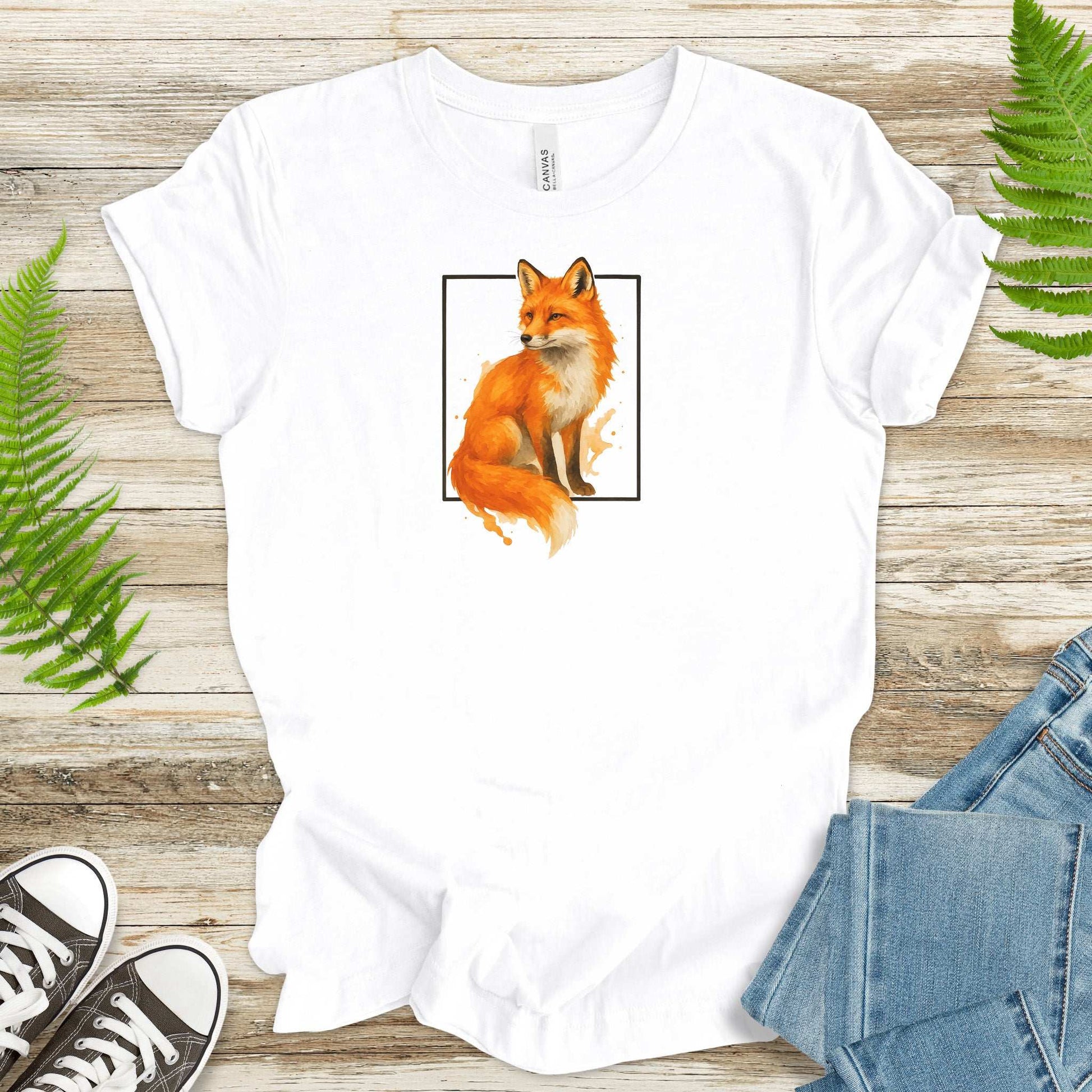 Fox Watercolor Style T-Shirt – Mystical Woodland Spirit