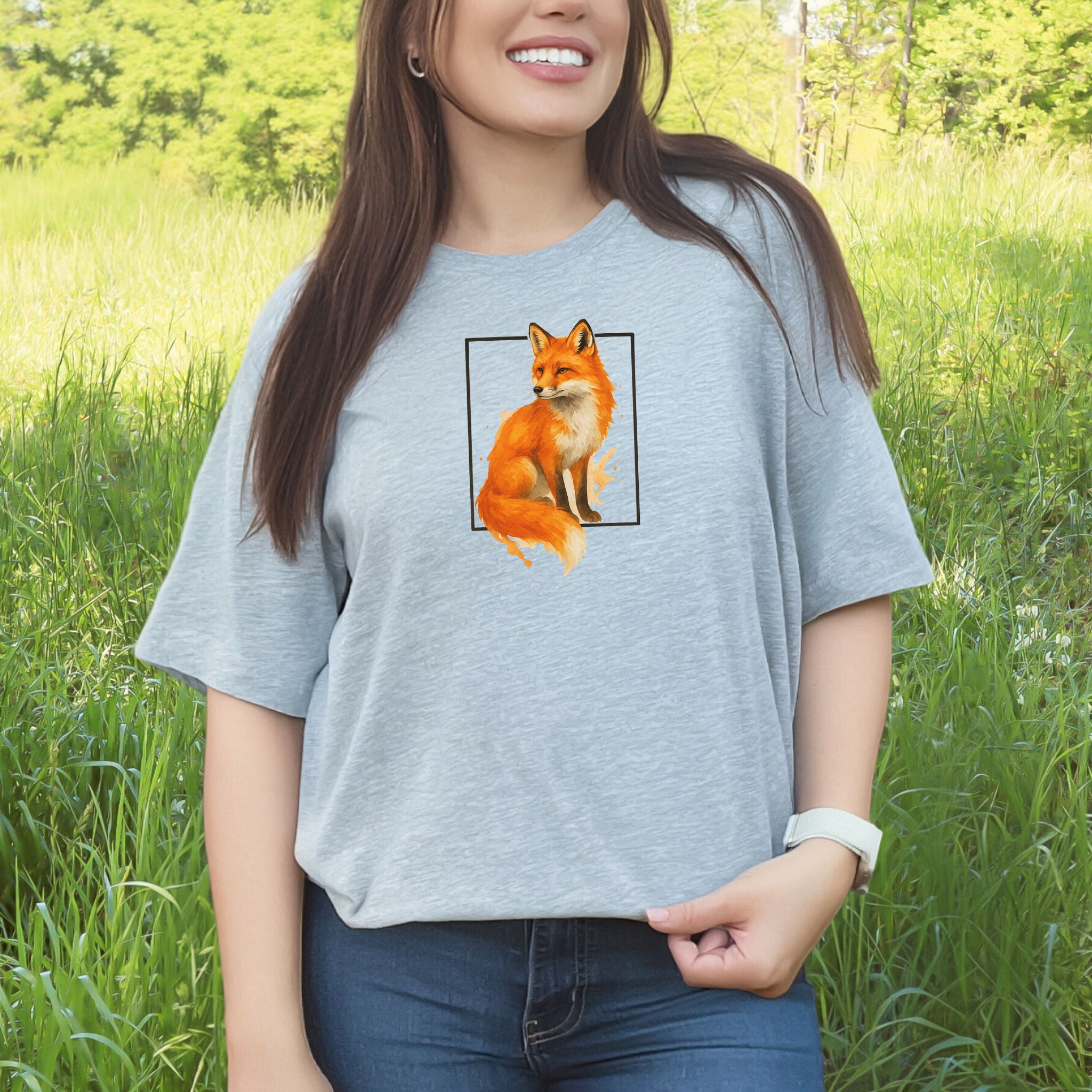 Fox Watercolor Style T-Shirt – Mystical Woodland Spirit