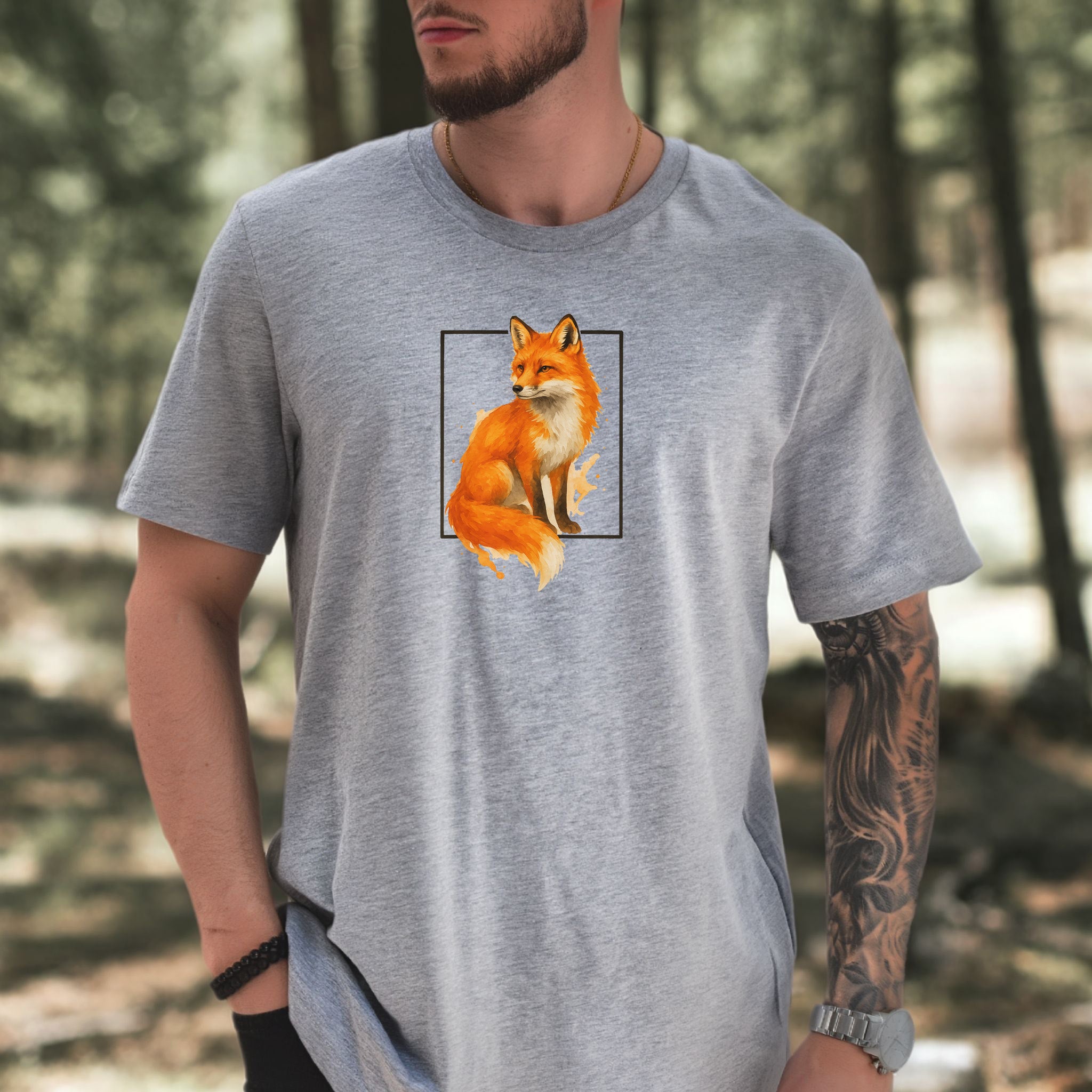 Fox Watercolor Style T-Shirt – Mystical Woodland Spirit