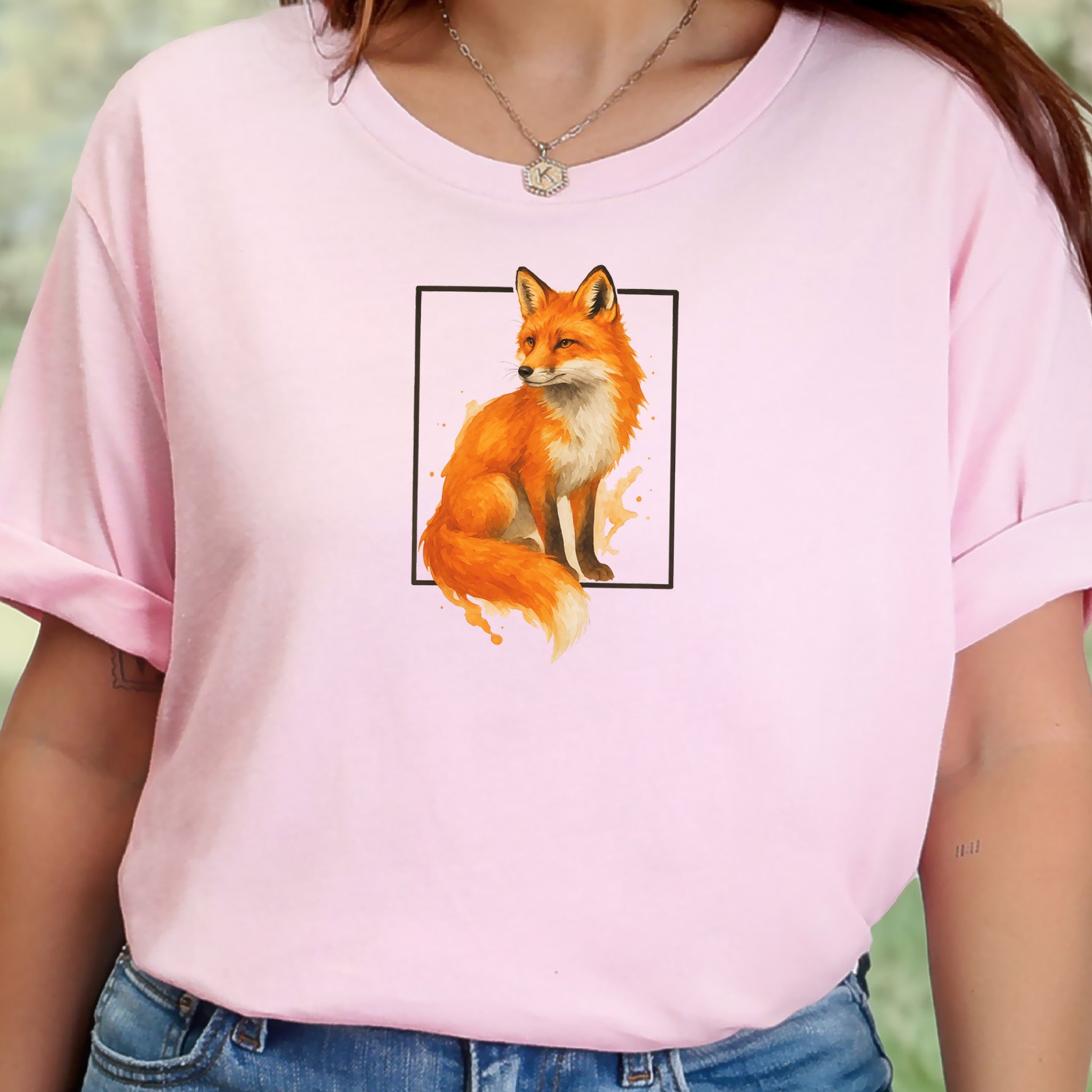 Fox Watercolor Style T-Shirt – Mystical Woodland Spirit