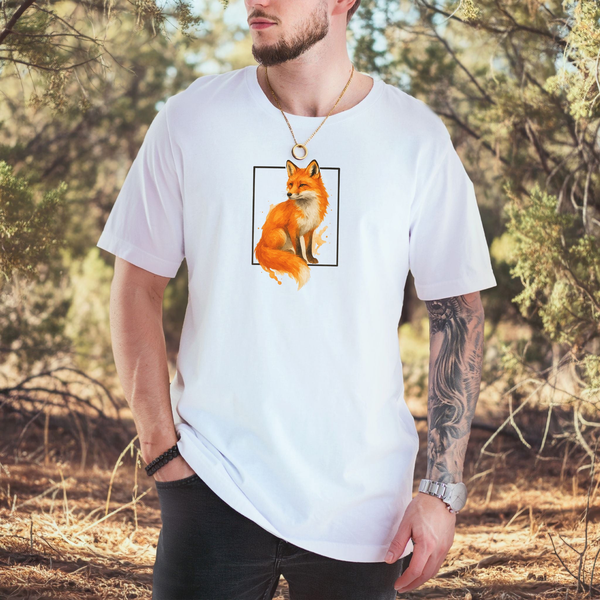 Fox Watercolor Style T-Shirt – Mystical Woodland Spirit