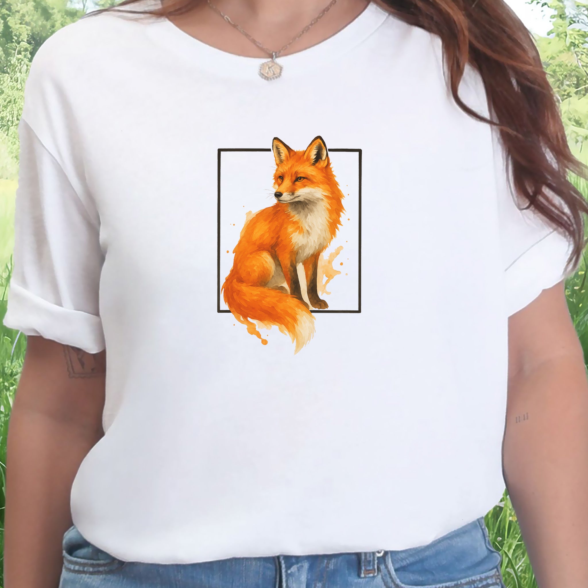 Fox Watercolor Style T-Shirt – Mystical Woodland Spirit