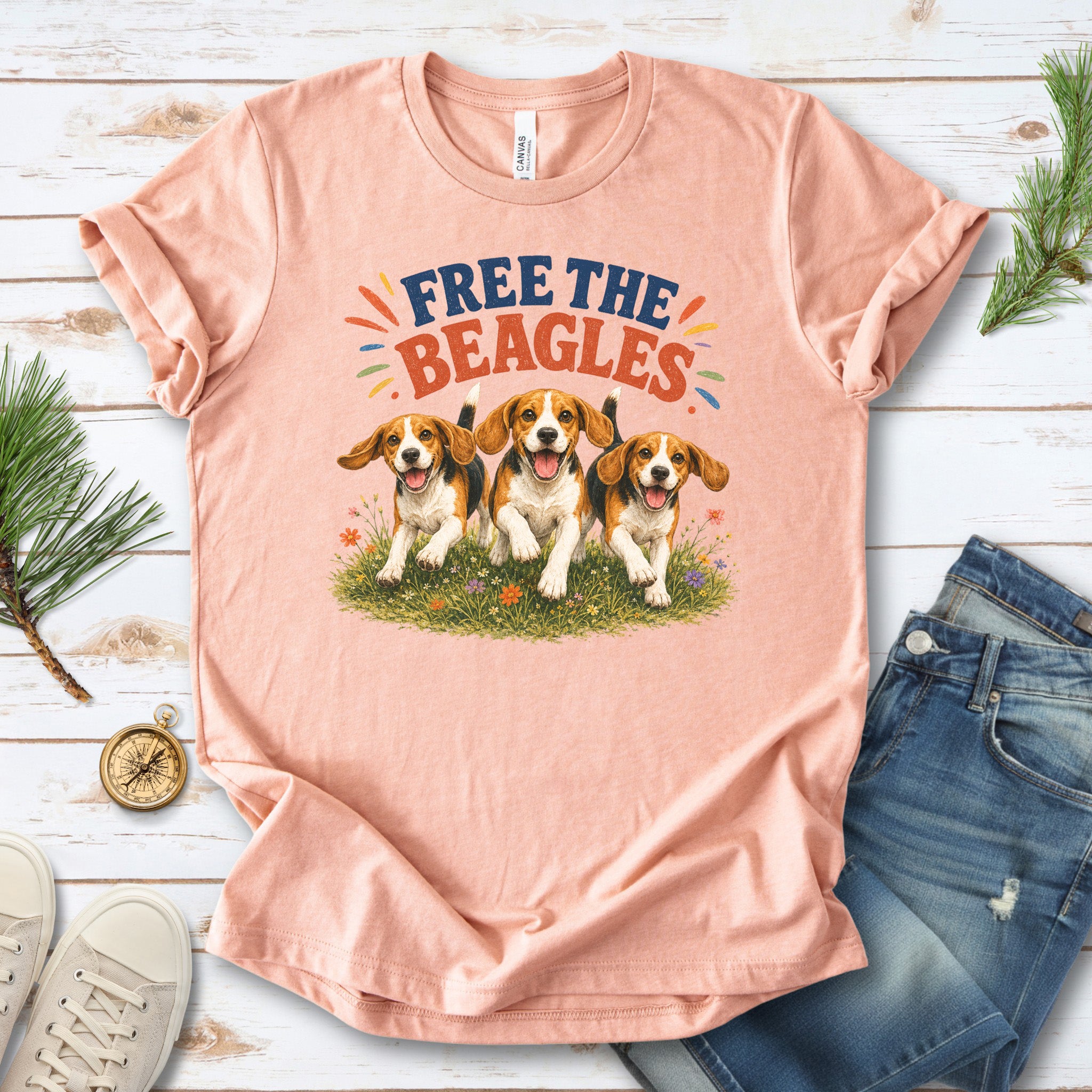 Free the Beagles End Animal Testing Rescue Dog Wildflower T-Shirt