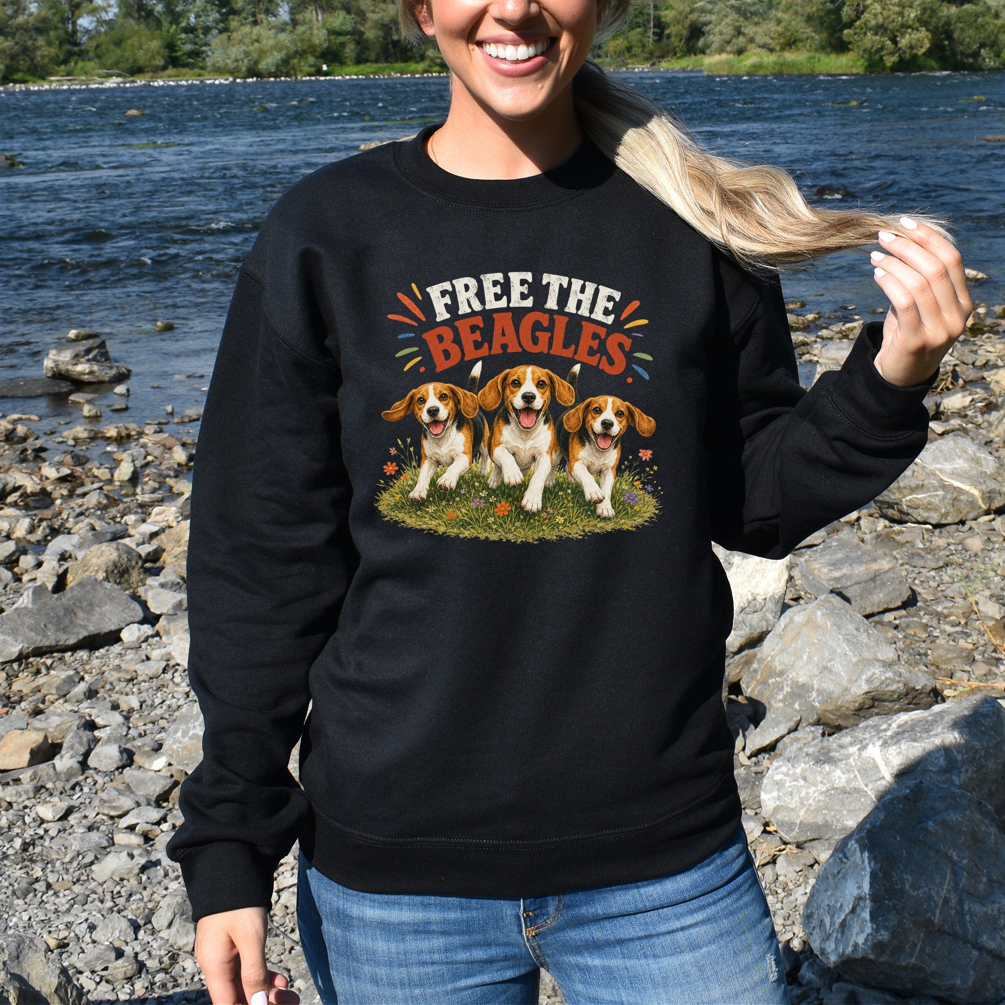Free the Beagles End Animal Testing Rescue Dog Wildflower Sweatshirt