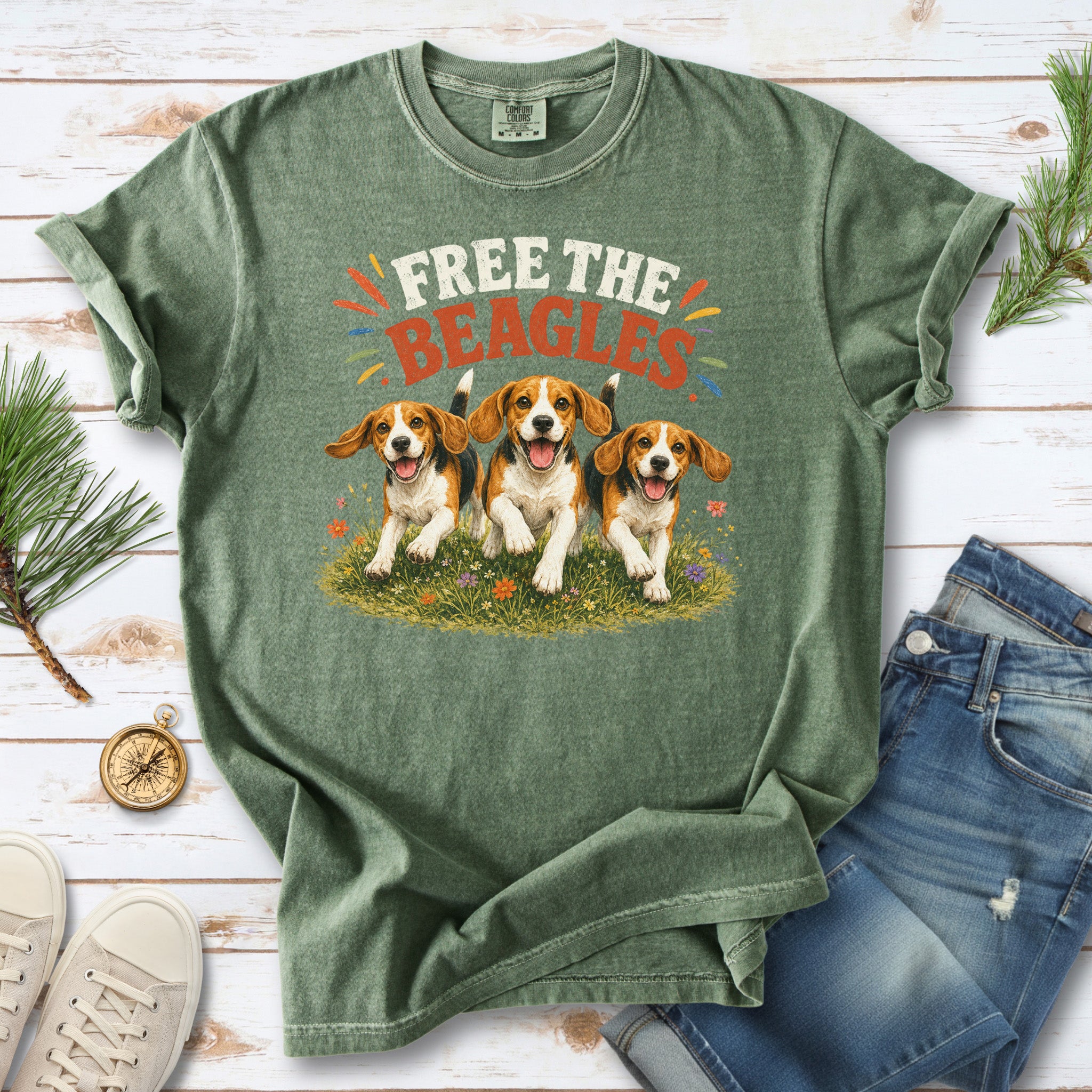 Free the Beagles Comfort Colors Shirt – Rescue Dog Wildflower Tee