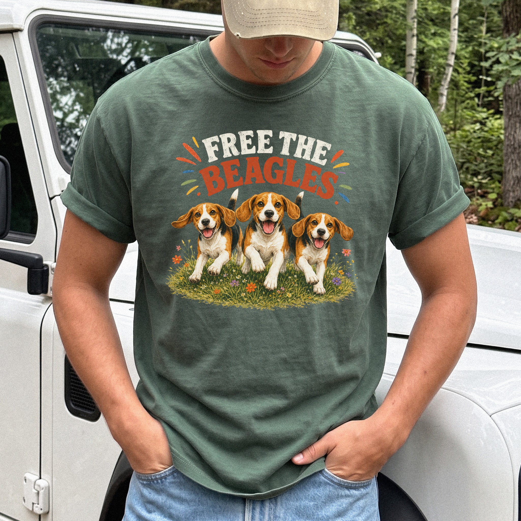 Free the Beagles Comfort Colors Shirt – Rescue Dog Wildflower Tee
