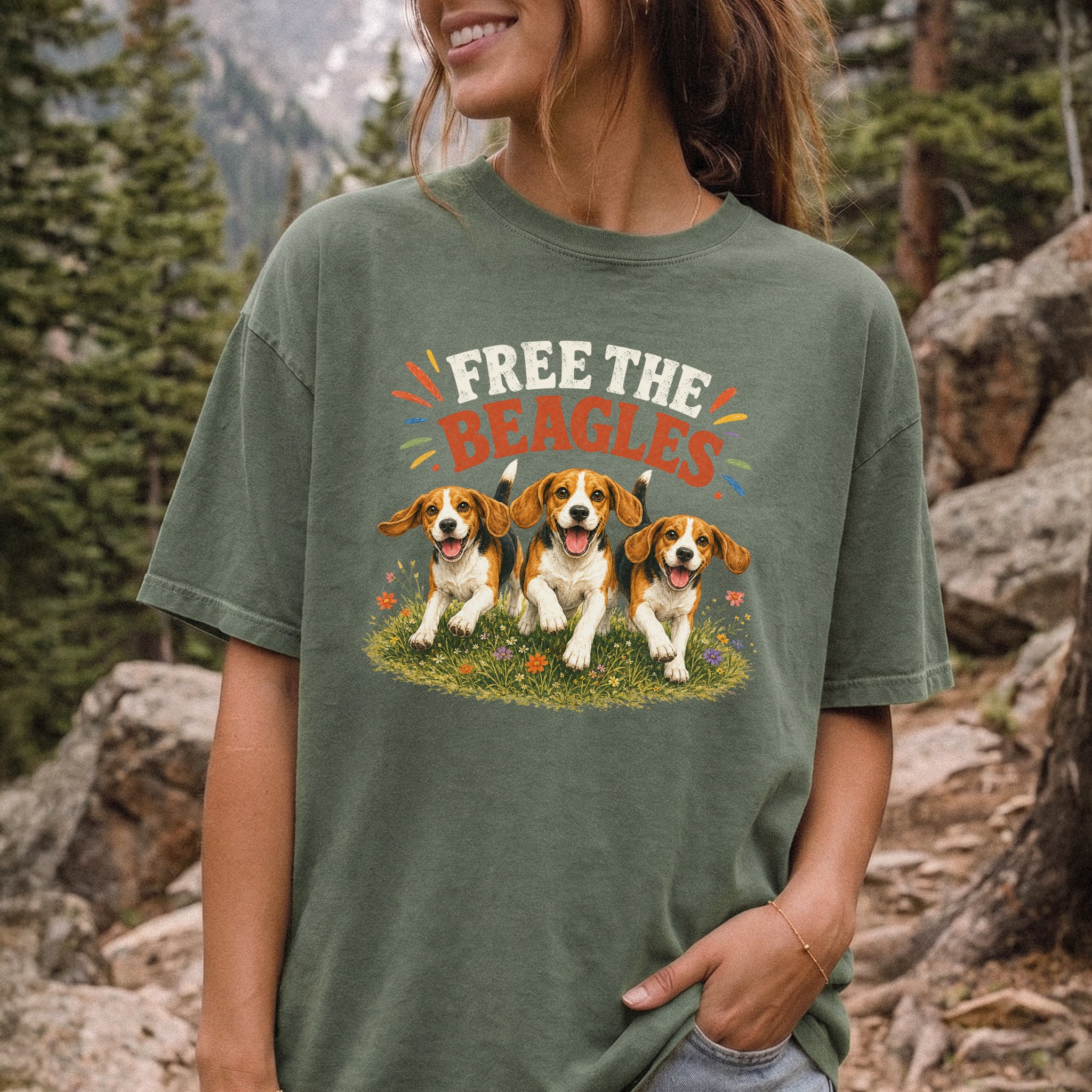 Free the Beagles Comfort Colors Shirt – Rescue Dog Wildflower Tee
