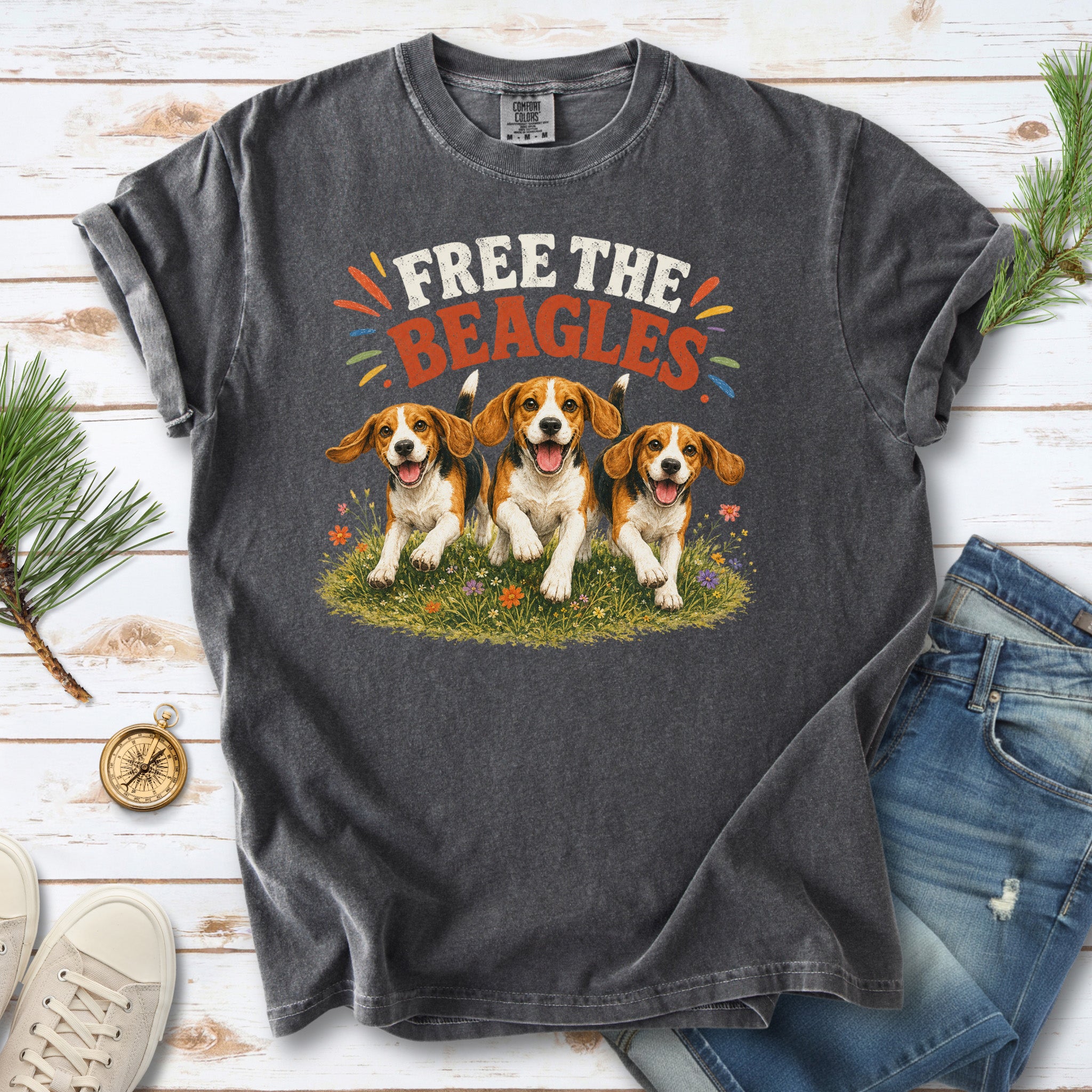 Free the Beagles Comfort Colors Shirt – Rescue Dog Wildflower Tee