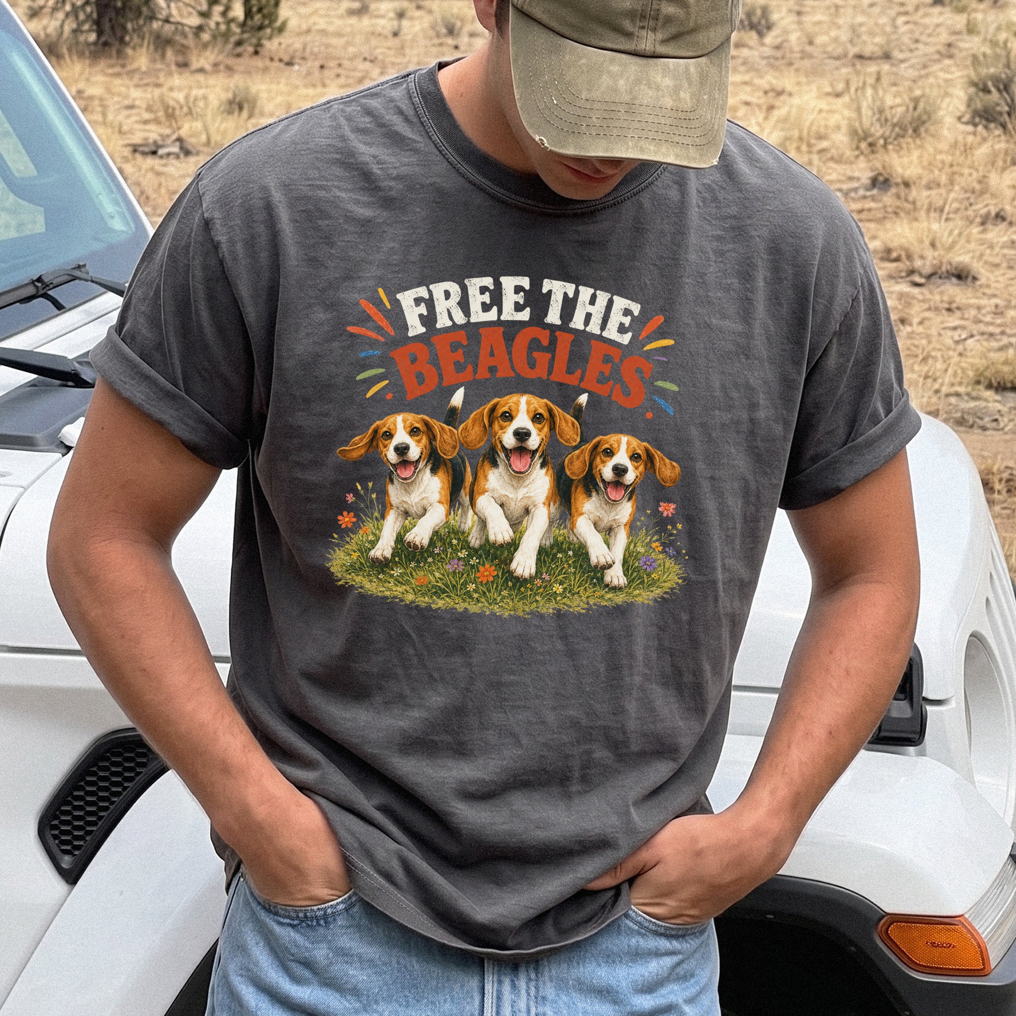 Free the Beagles Comfort Colors Shirt – Rescue Dog Wildflower Tee