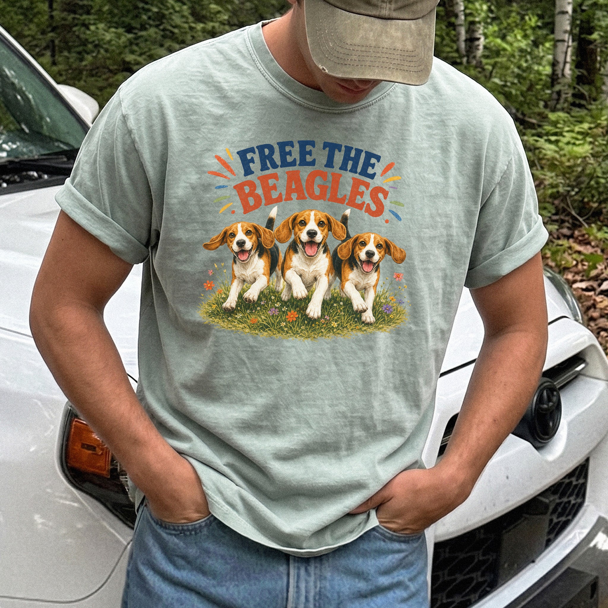 Free the Beagles Comfort Colors Shirt – Rescue Dog Wildflower Tee