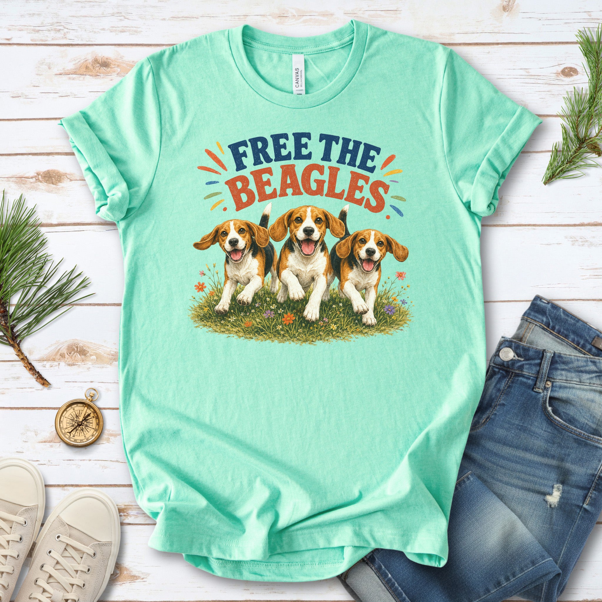 Free the Beagles End Animal Testing Rescue Dog Wildflower T-Shirt