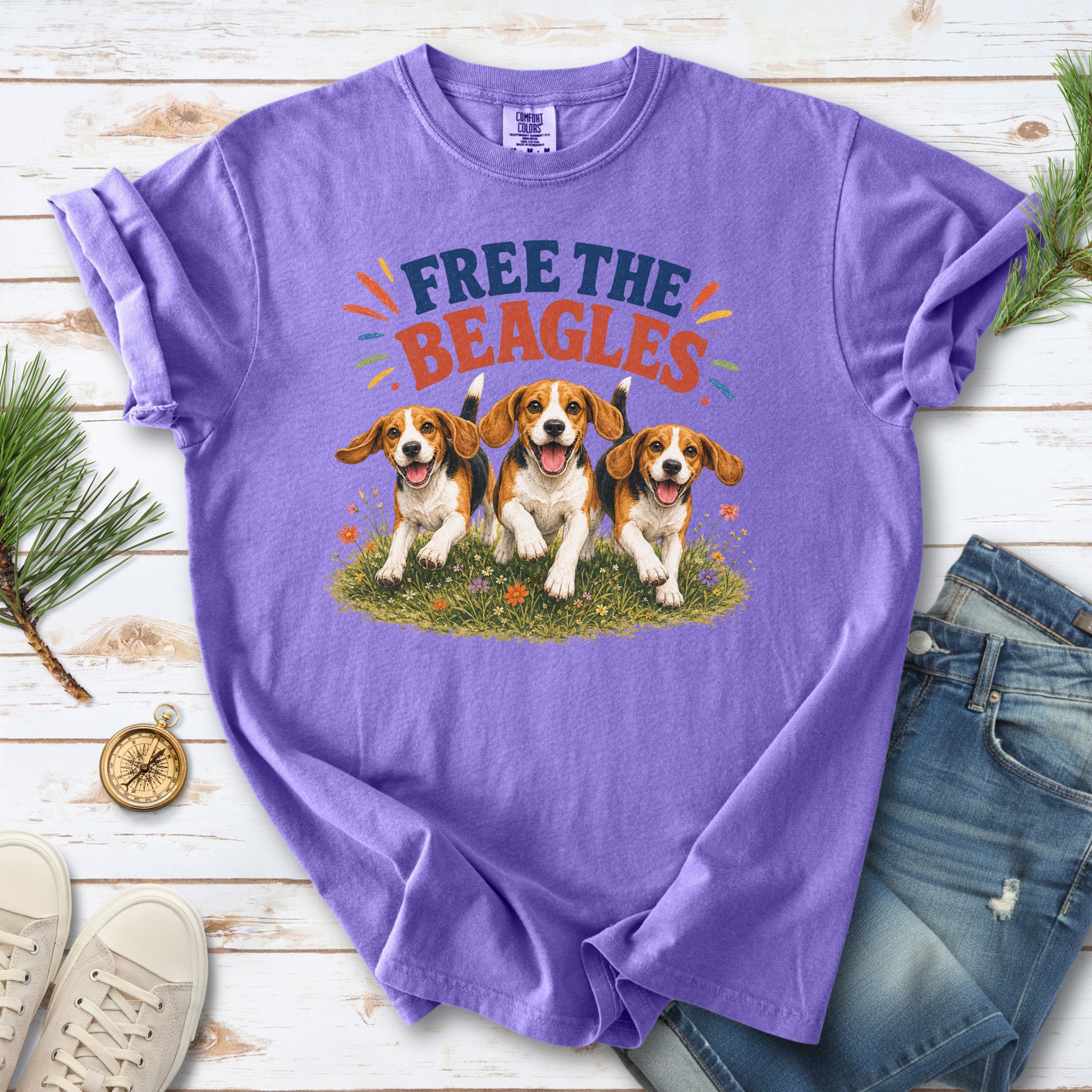 Free the Beagles Comfort Colors Shirt – Rescue Dog Wildflower Tee