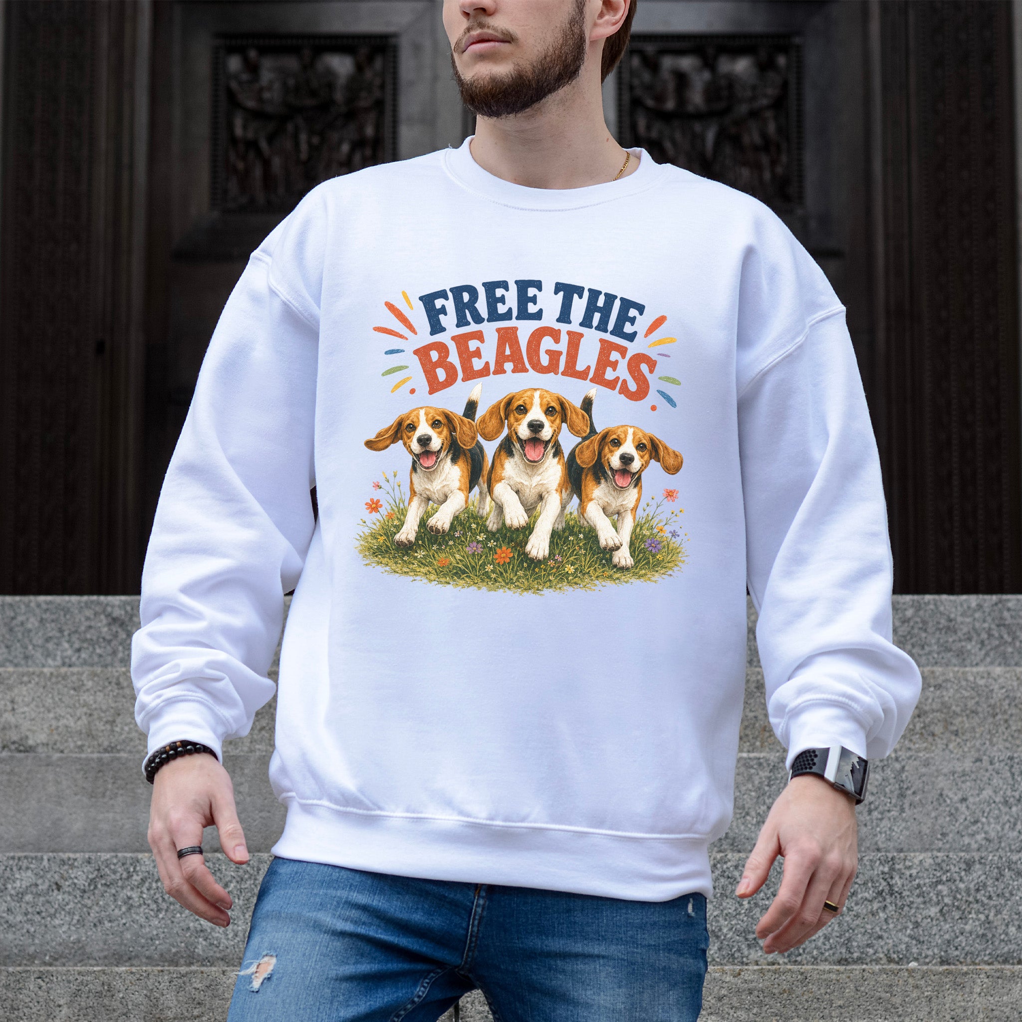 Free the Beagles End Animal Testing Rescue Dog Wildflower Sweatshirt