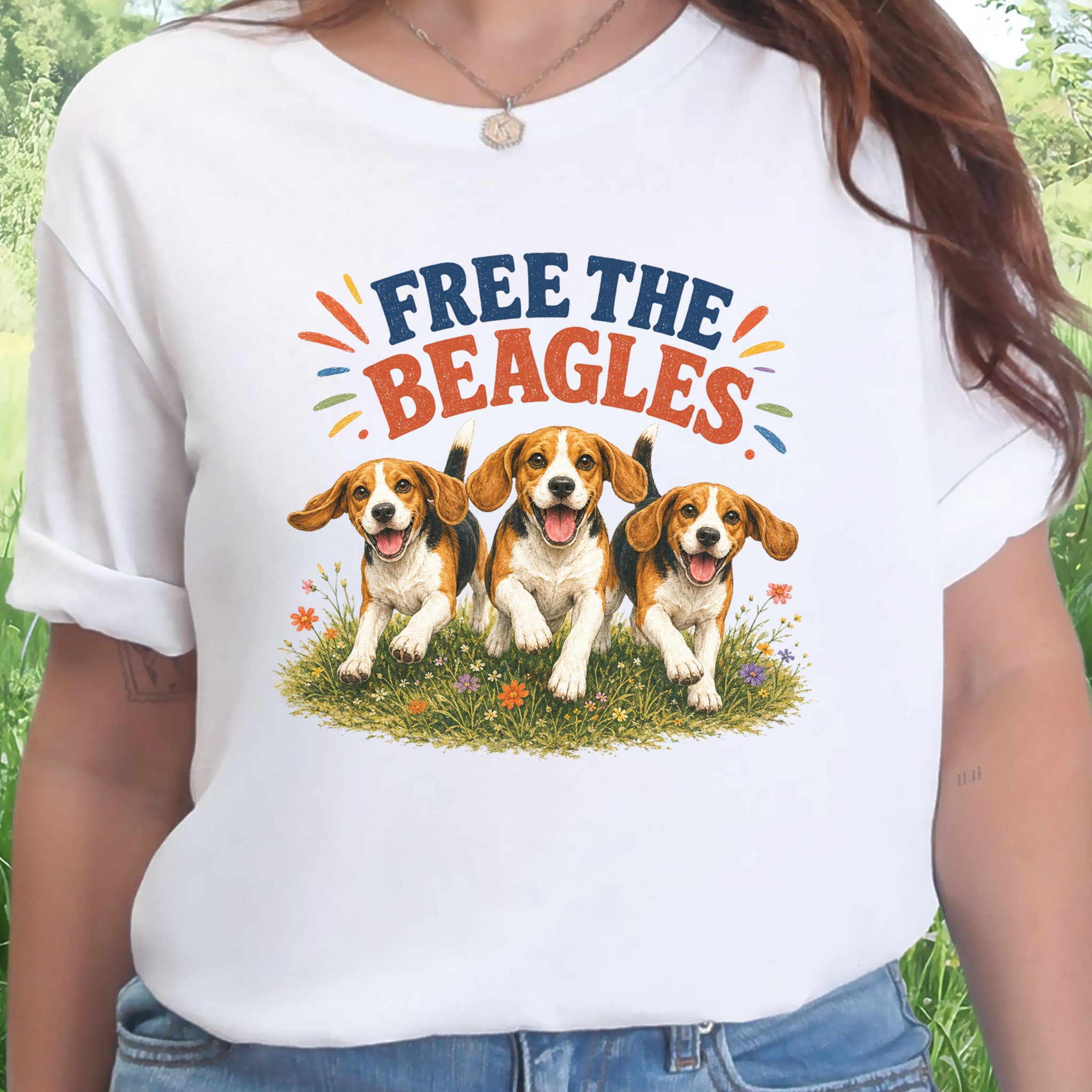 Free the Beagles End Animal Testing Rescue Dog Wildflower T-Shirt