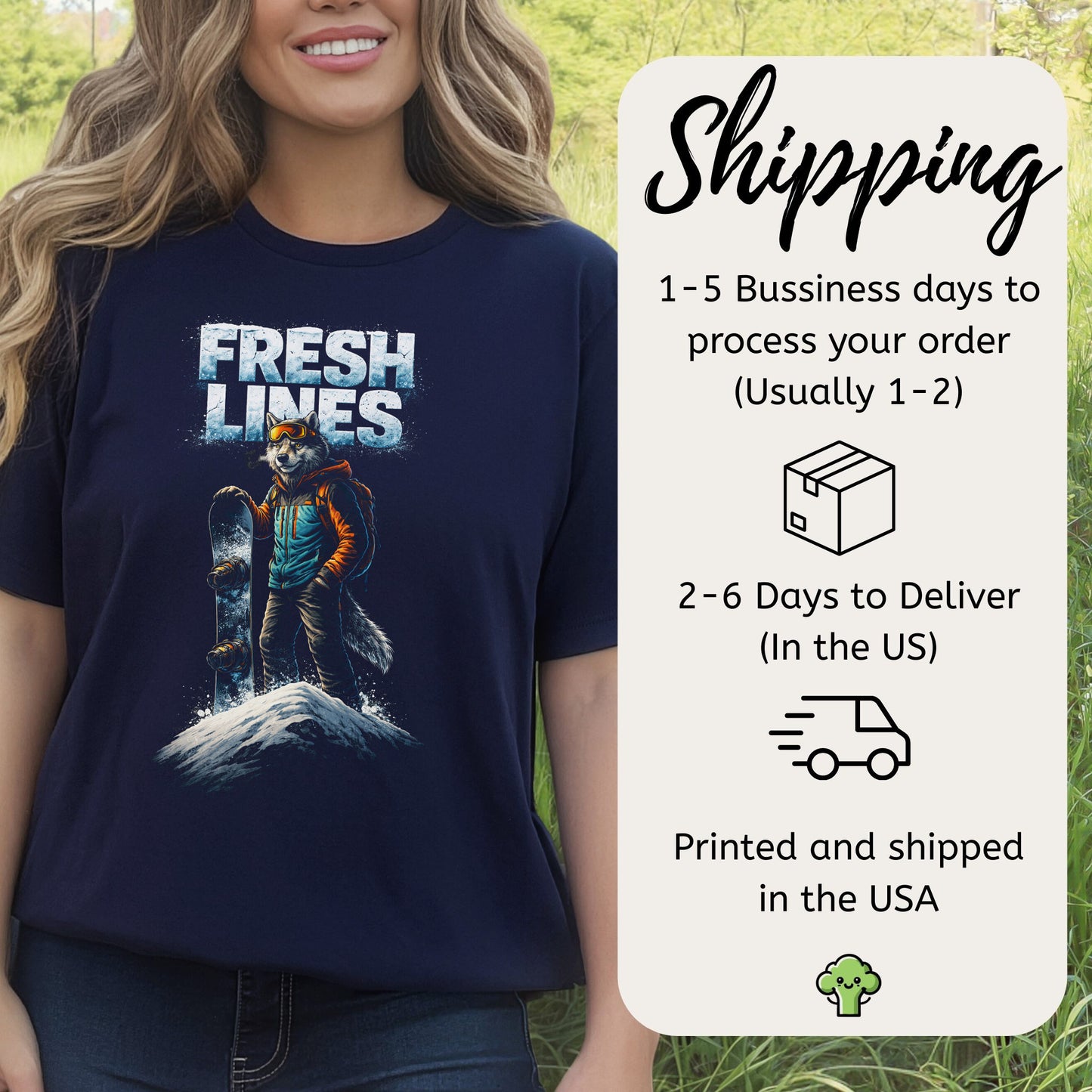 Fresh Lines Retro Snowboarding Wolf Winter Adventure T-Shirt